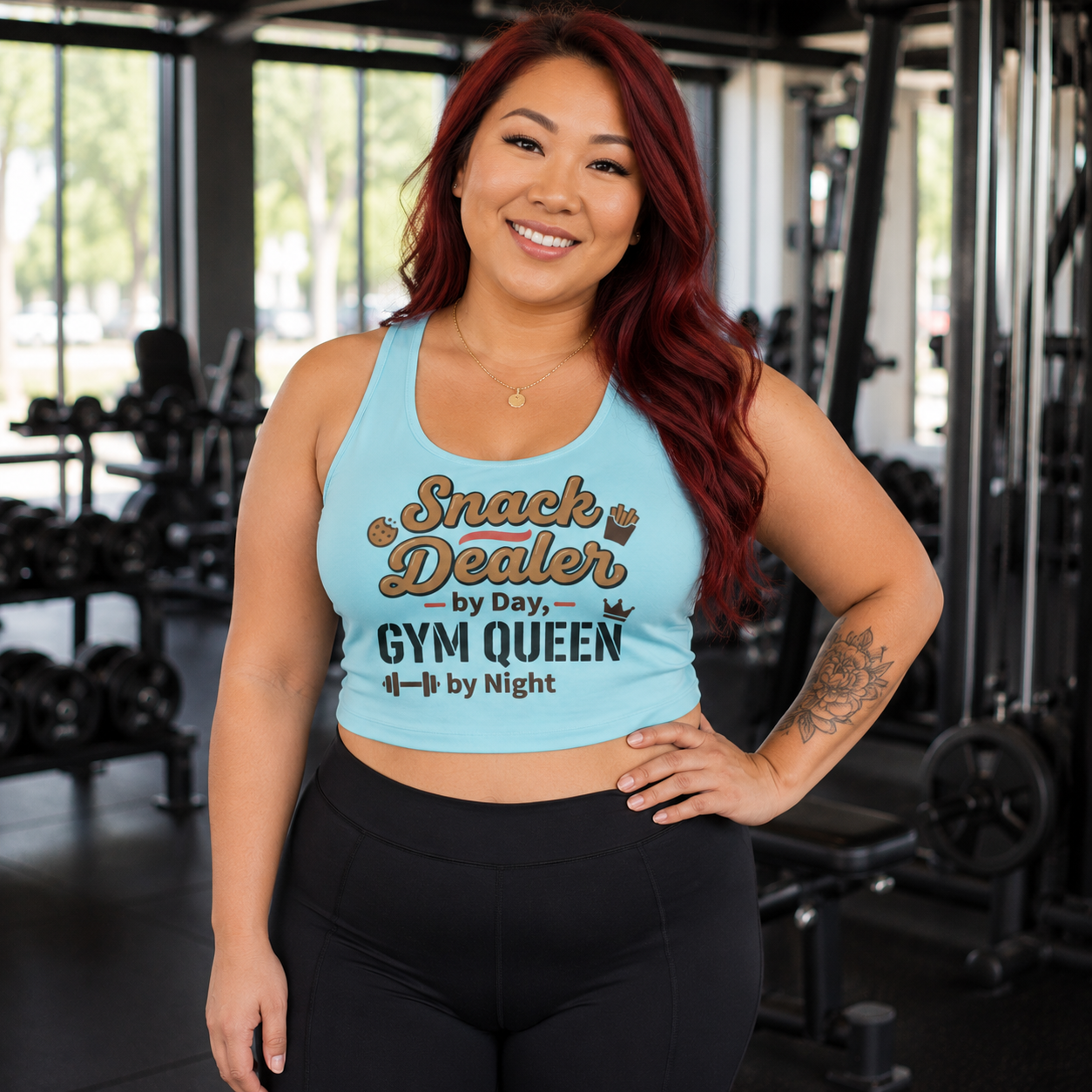 Snack Dealer by Day Gym Queen by Night Sports Bra — Funny Fitness Crop Top