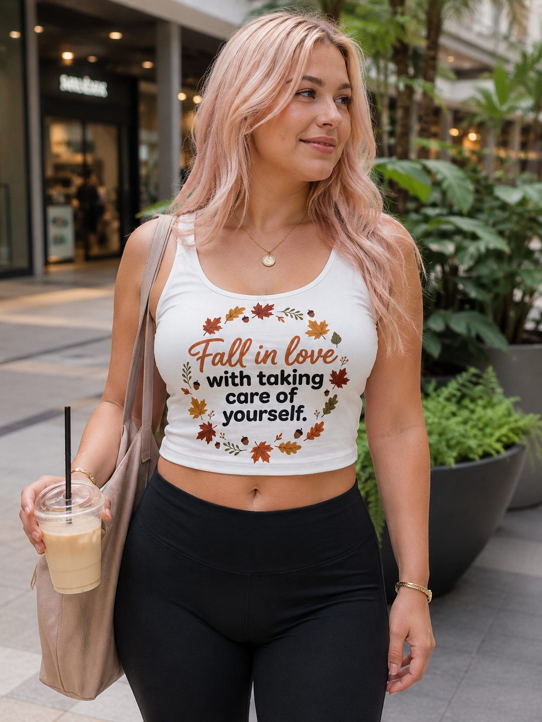 Fall in Love Self-Care Sports Bra — Autumn Leaf Wellness Crop Top