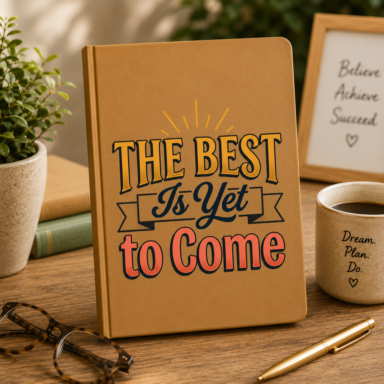 Journal — 'The Best Is Yet to Come' Vegan Leather Engraved Inspirational Notebook