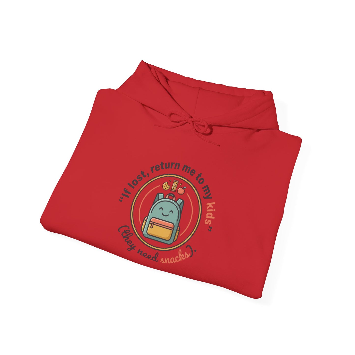 Hoodie — "If Lost, Return Me to My Kids (They need snacks)" Cute Kawaii Backpack Graphic