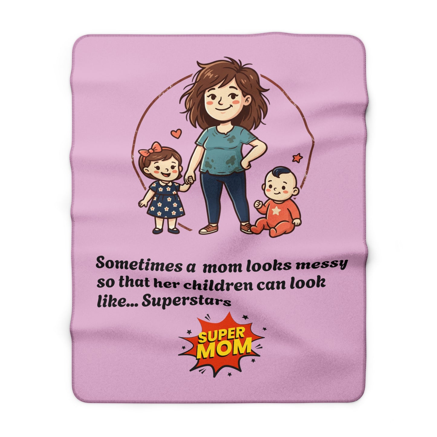 Super Mom Fleece Blanket | mom quote, messy mom illustration