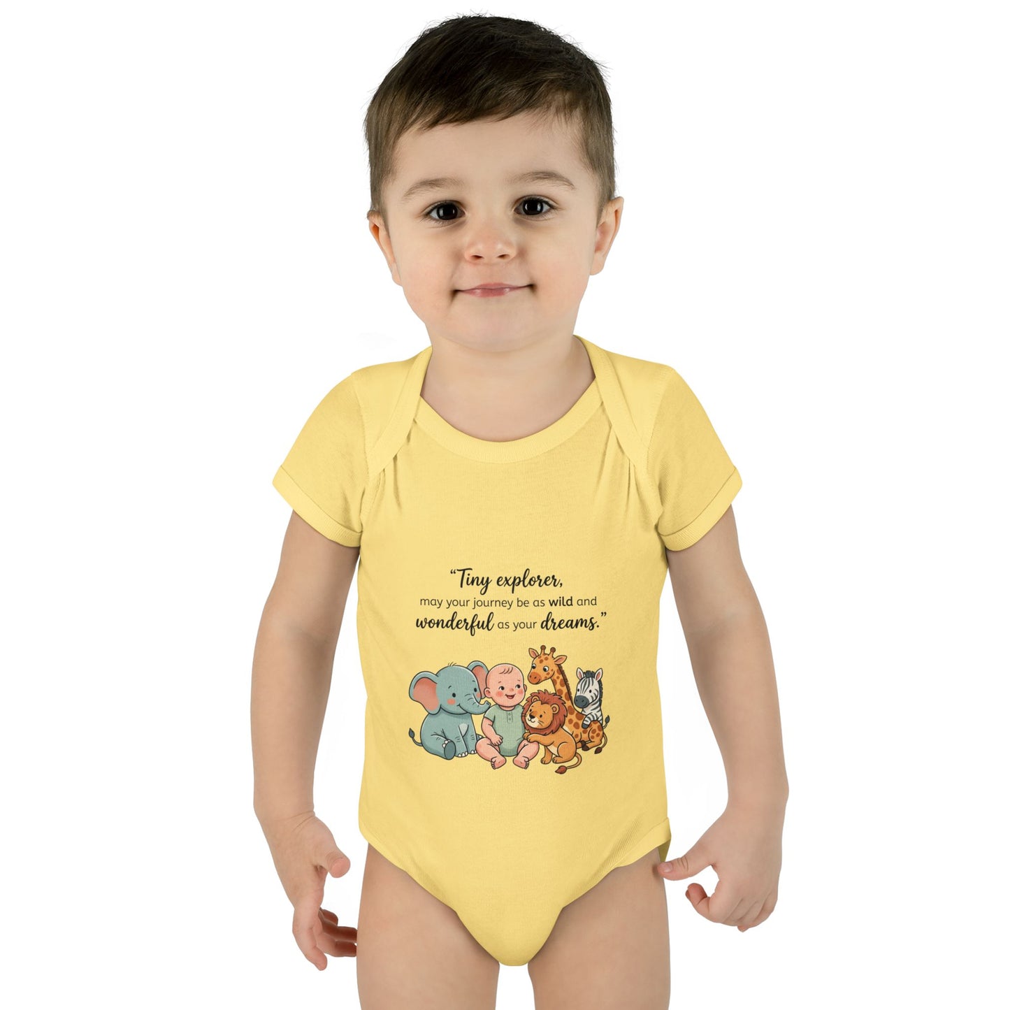 Baby Bodysuit — "Tiny Explorer" Cute Animal Nursery Onesie