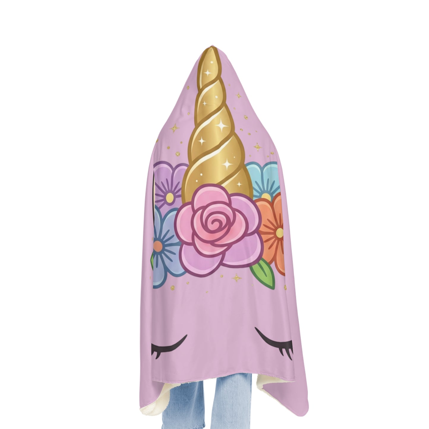 Unicorn Floral Hooded Snuggle Blanket — Pink Cozy Throw for Kids & Teens