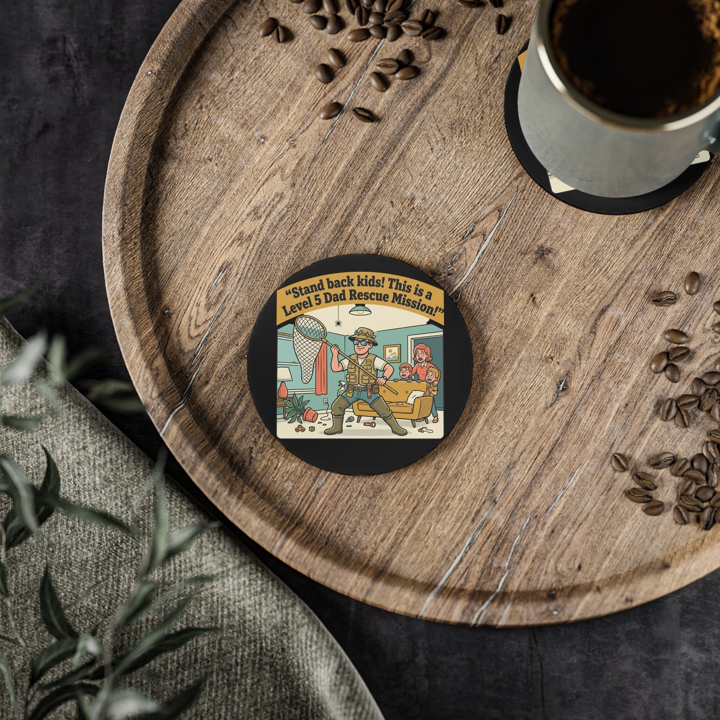 Coaster — "Stand Back Kids! This is a Level 5 Dad Rescue Mission" Funny Dad Cartoon Drink Coaster