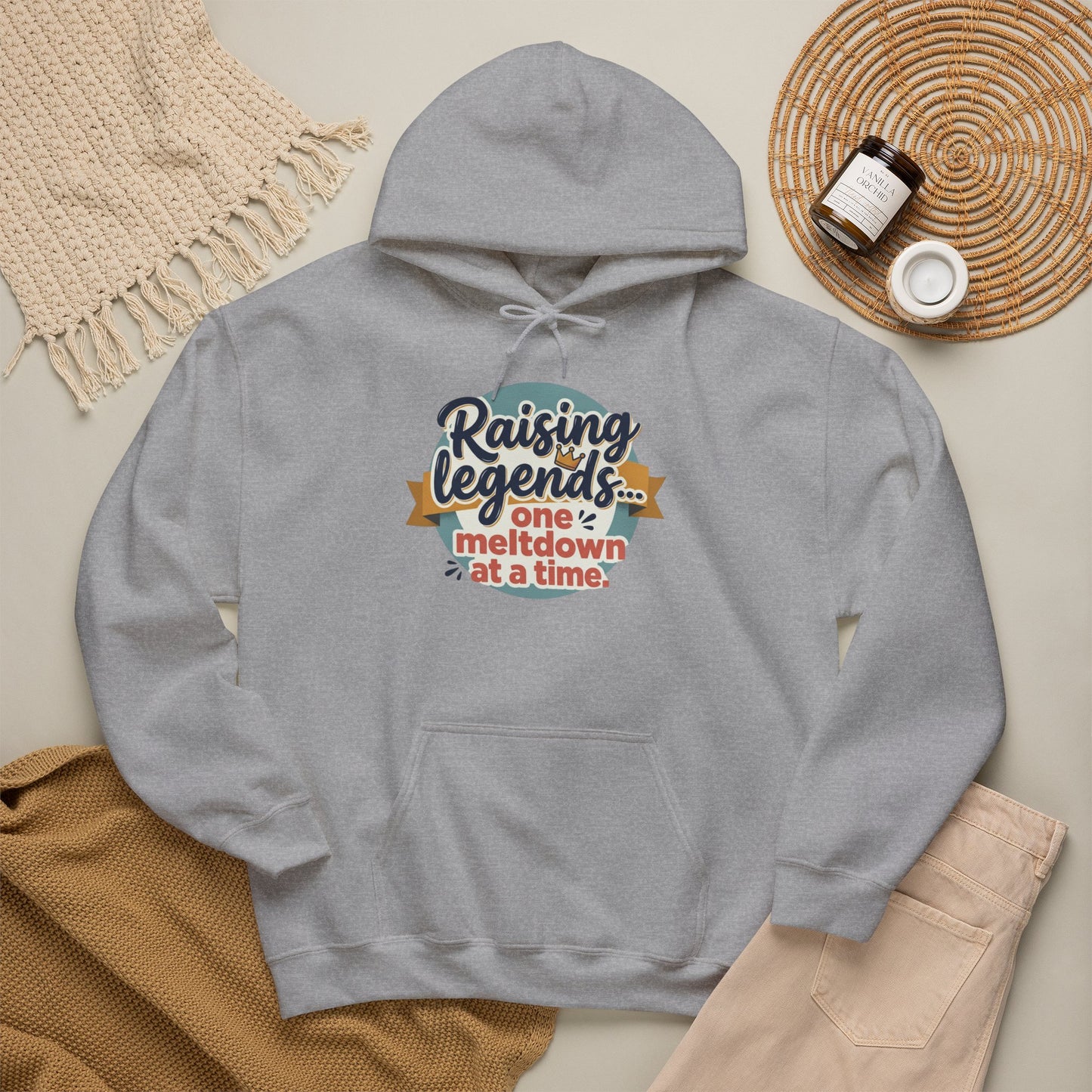 Hoodie — "Raising Legends... one meltdown at a time" Retro Parenthood Sweatshirt