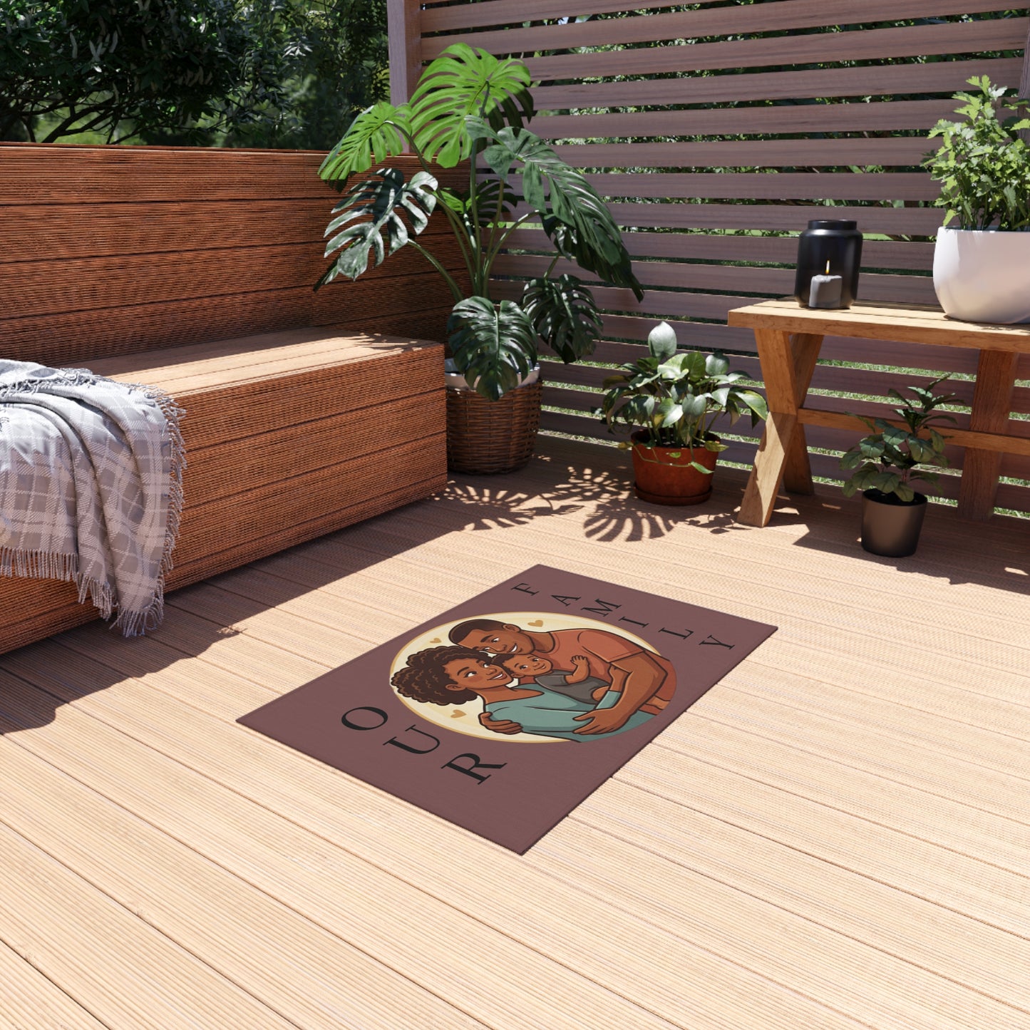Personalized Family In/Outdoor Rug - 'Our Family' Illustrated Portrait Doormat