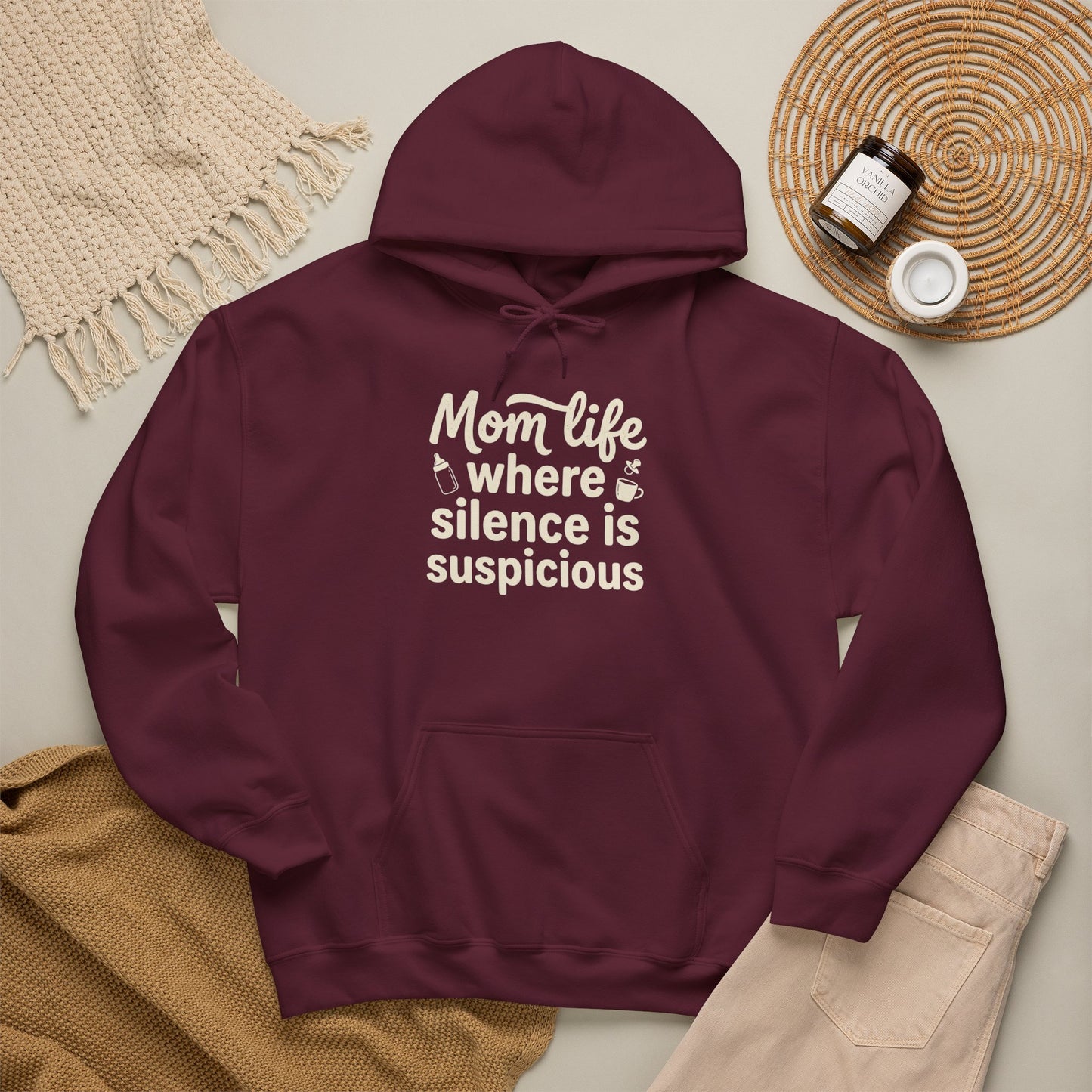 Mom Life Hoodie - "Mom Life: Where Silence Is Suspicious" Cozy Pullover for Moms, Funny Mother's Day Gift