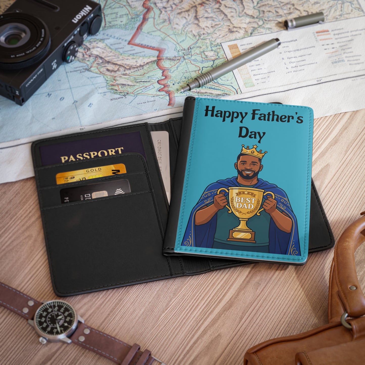 Father's Day Passport Cover - 'Happy Father's Day' Best Dad Trophy Travel Wallet