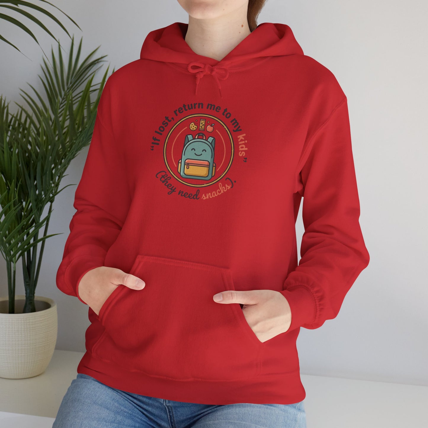 Hoodie — "If Lost, Return Me to My Kids (They need snacks)" Cute Kawaii Backpack Graphic