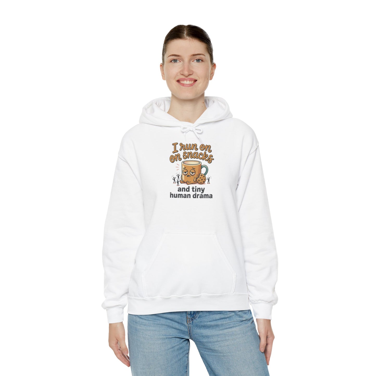 Coffee Mug Hoodie - "I Run on Coffee and Tiny Human Drama" Funny Mom Sweatshirt