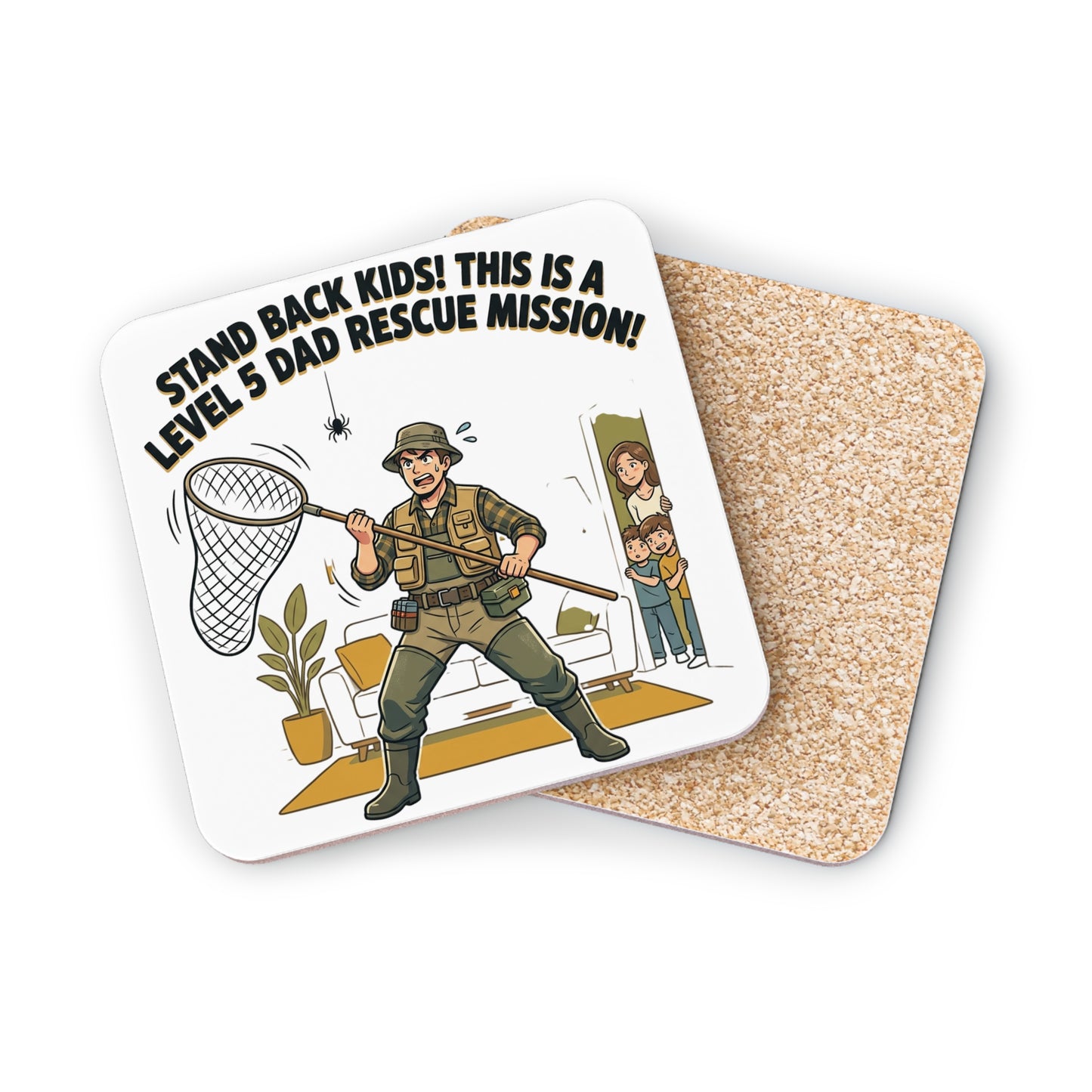 Coaster — "Stand Back Kids! This is a Level 5 Dad Rescue Mission" Funny Dad Cartoon Drink Coaster