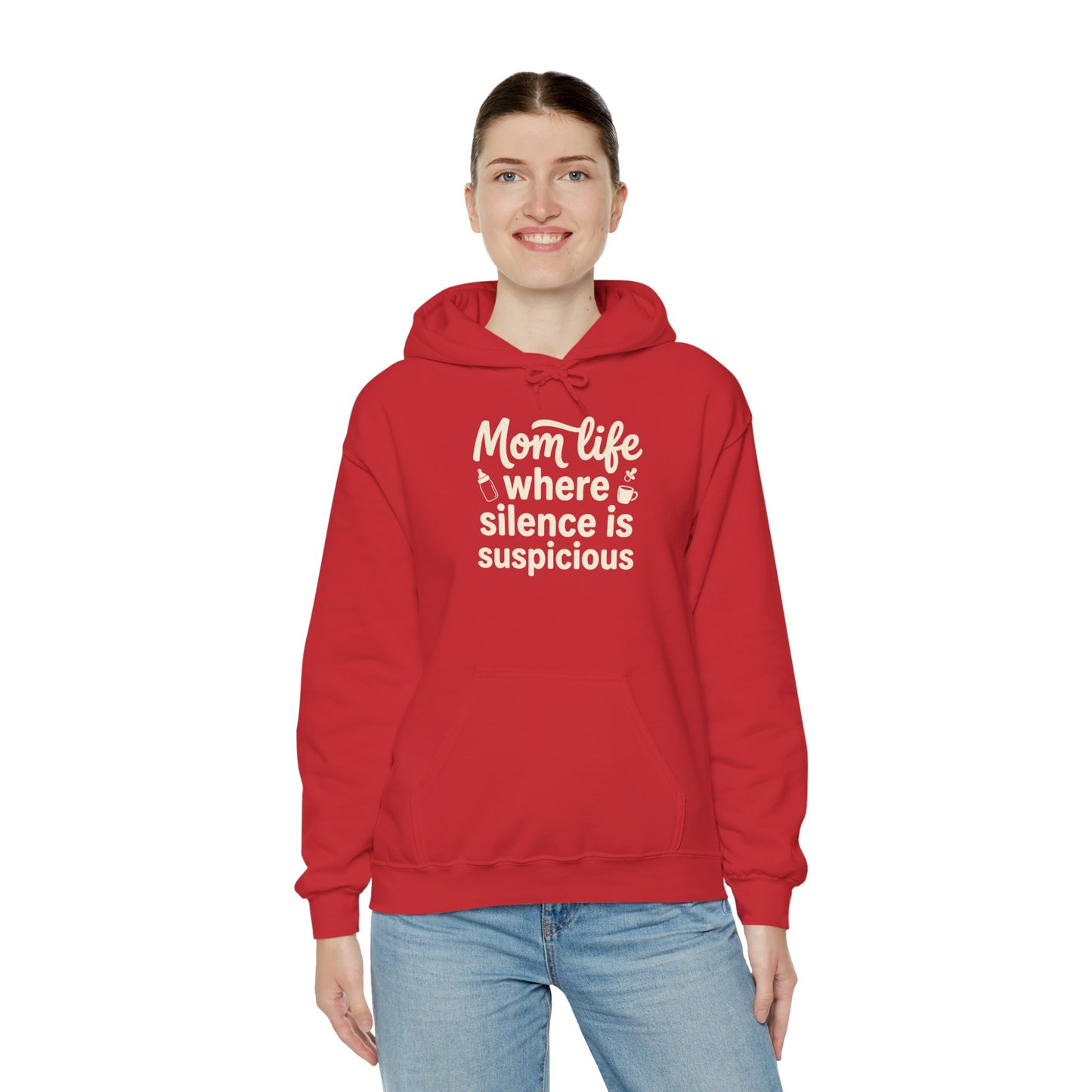 Mom Life Hoodie - "Mom Life: Where Silence Is Suspicious" Cozy Pullover for Moms, Funny Mother's Day Gift