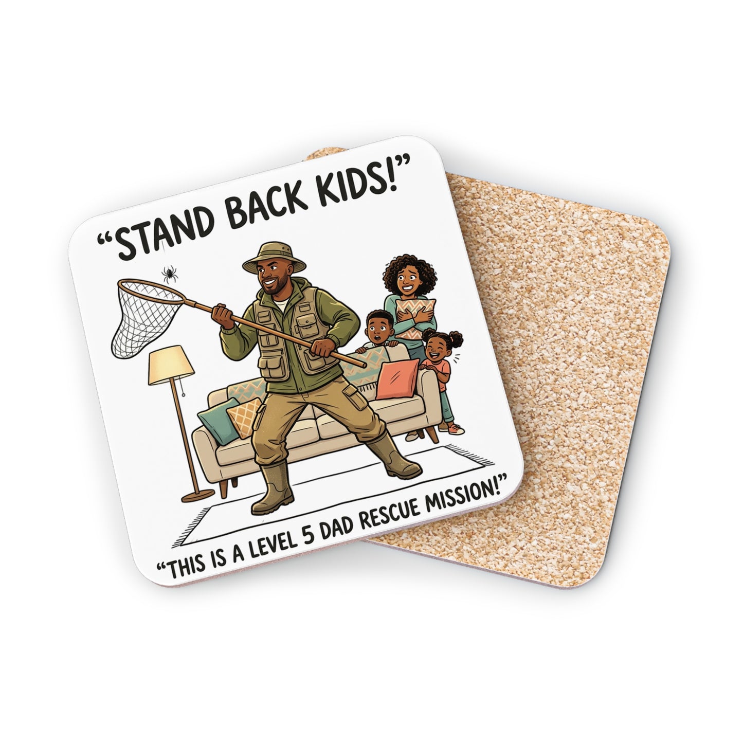 Coaster — "Stand Back Kids! This is a Level 5 Dad Rescue Mission" Funny Dad Cartoon Drink Coaster