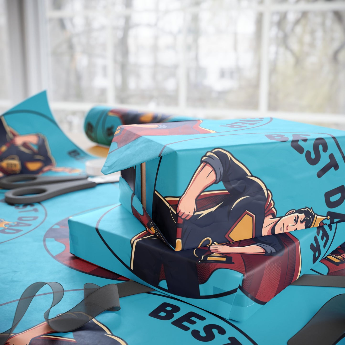 Best Dad Ever Superhero Wrapping Paper — Father's Day Gift Wrap