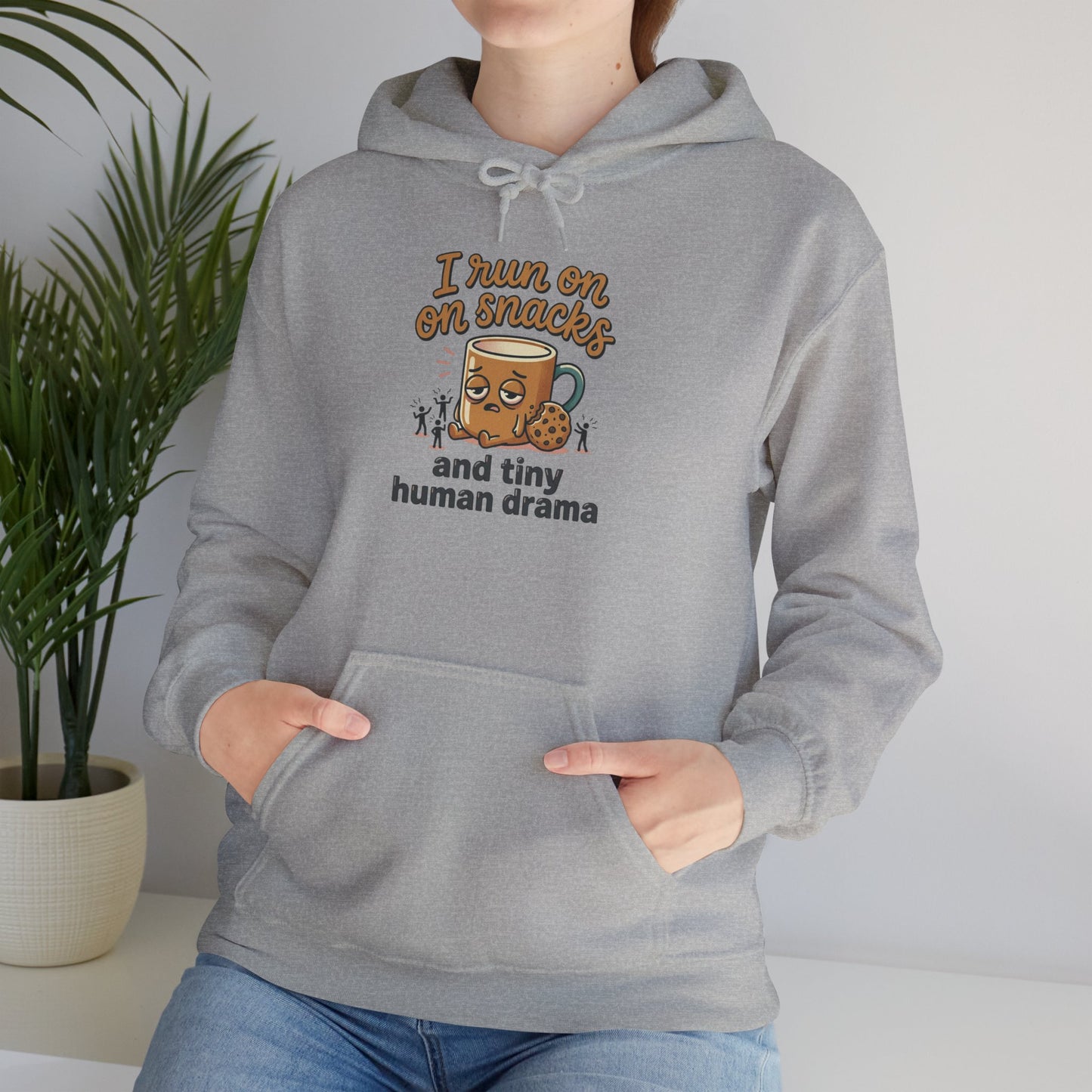 Coffee Mug Hoodie - "I Run on Coffee and Tiny Human Drama" Funny Mom Sweatshirt