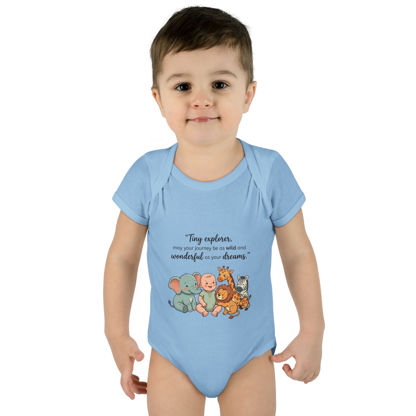 Baby Bodysuit — "Tiny Explorer" Cute Animal Nursery Onesie