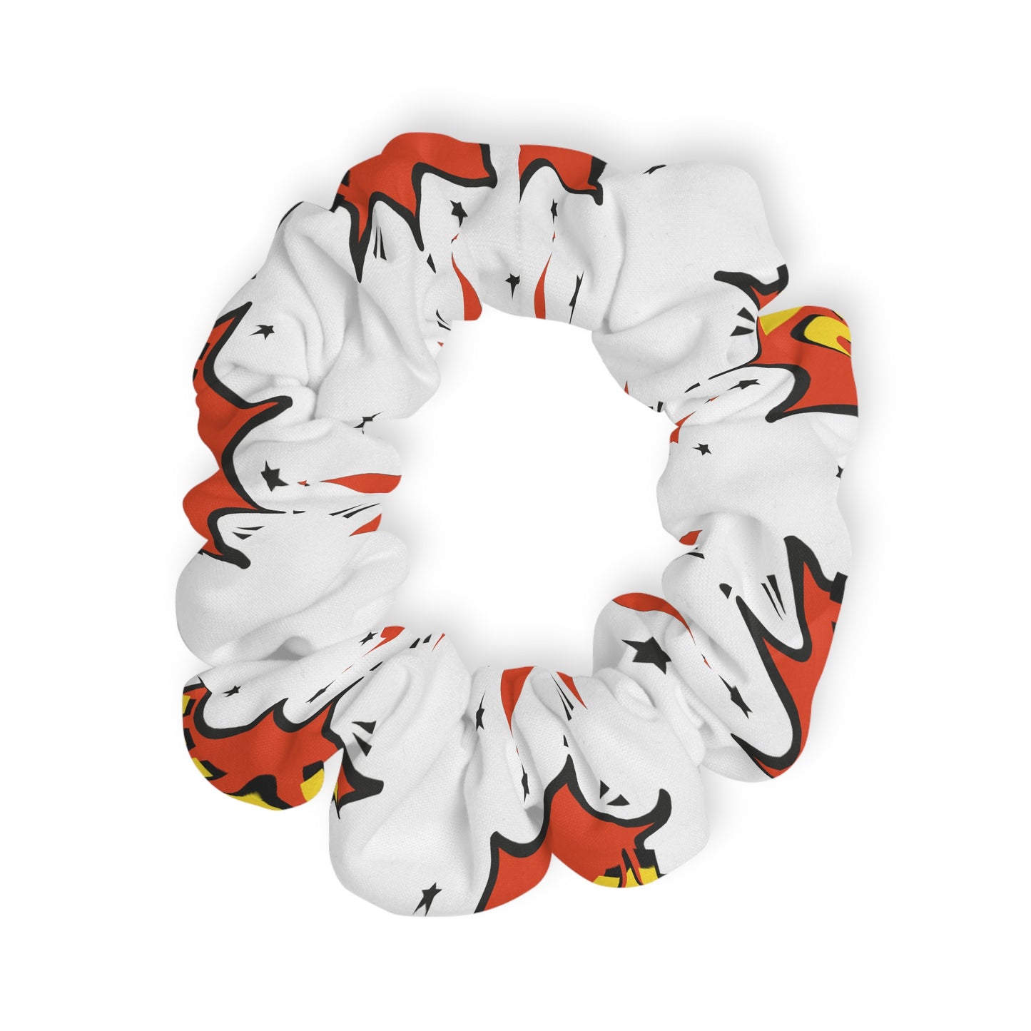 Comic Pop 'Super Mom' Scrunchie – Retro Red & Yellow Hair Accessory