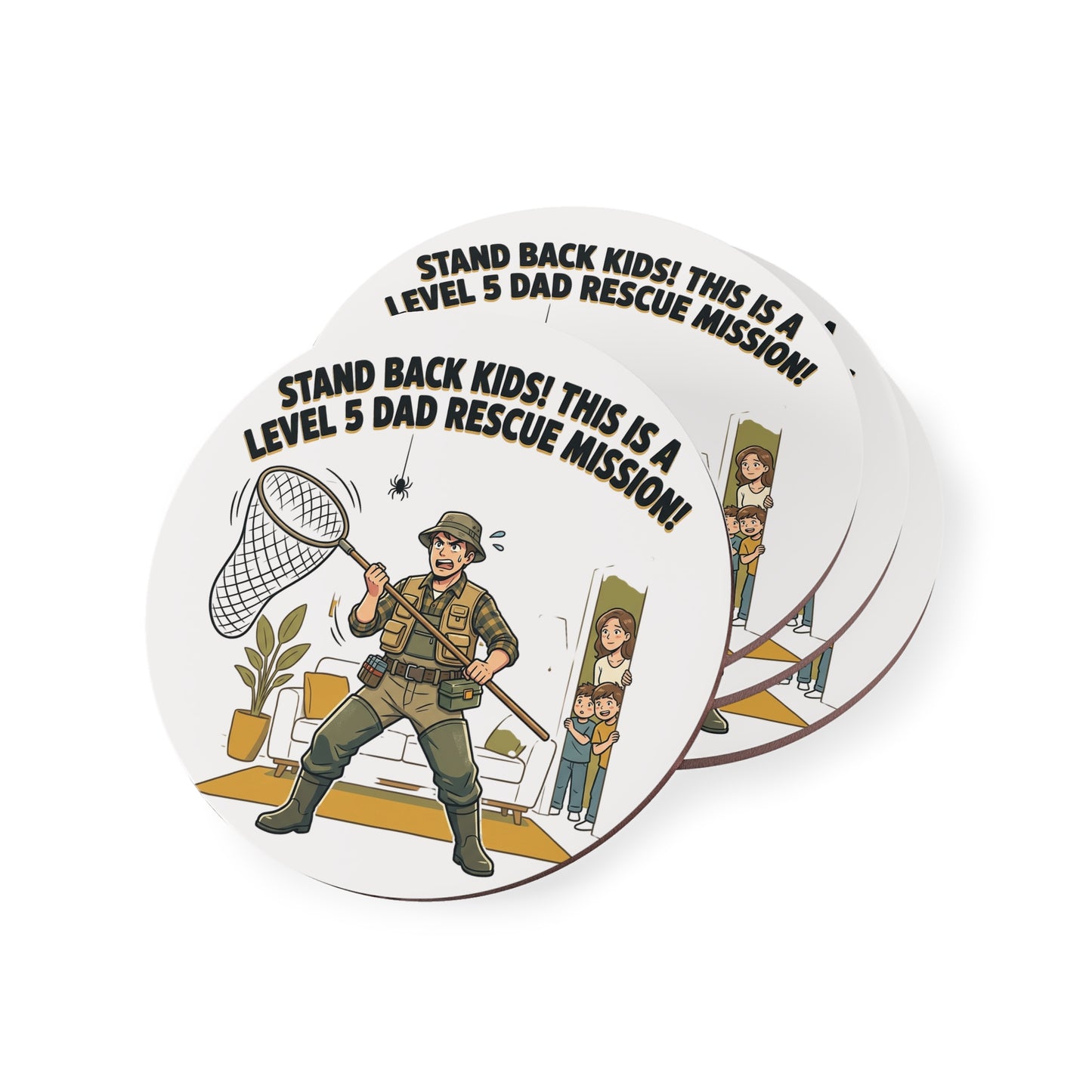 Coaster — "Stand Back Kids! This is a Level 5 Dad Rescue Mission" Funny Dad Cartoon Drink Coaster