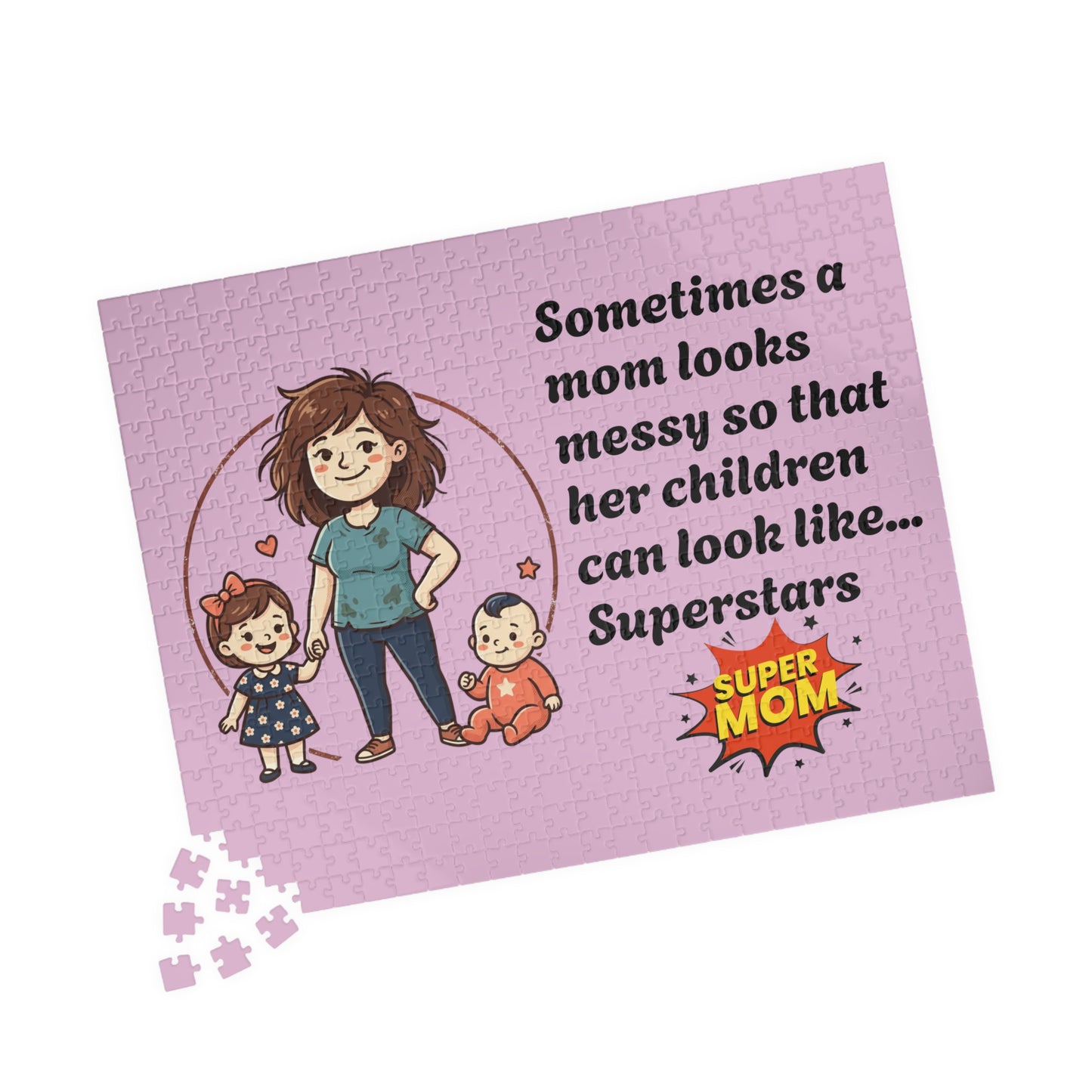 Super Mom and kids puzzle, Mom messy so kids look like superstars 110-1014pc