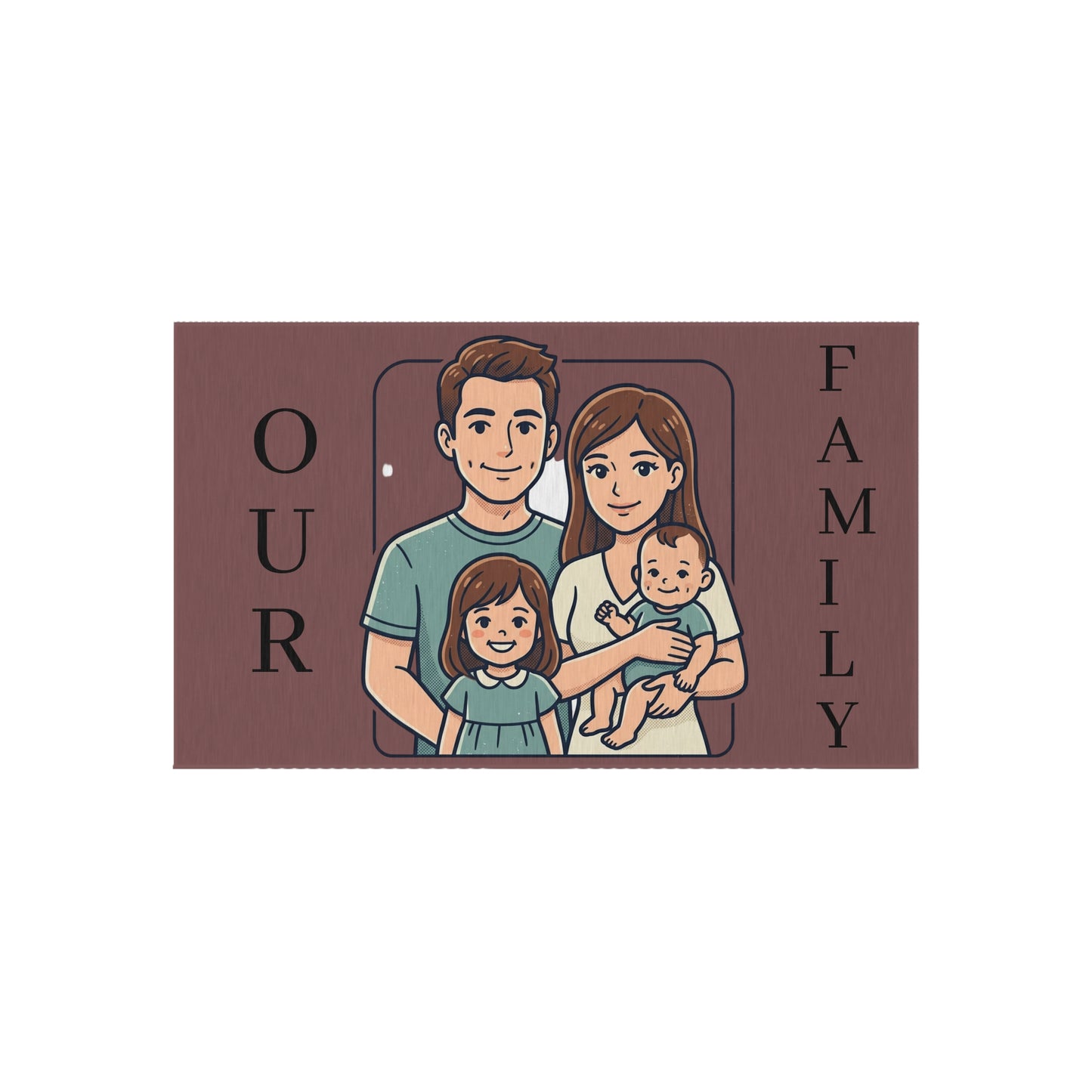 Personalized Family In/Outdoor Rug - 'Our Family' Illustrated Portrait Doormat