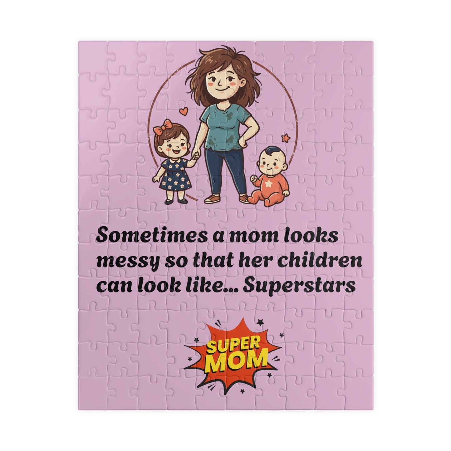 Super Mom and kids puzzle, Mom messy so kids look like superstars 110-1014pc