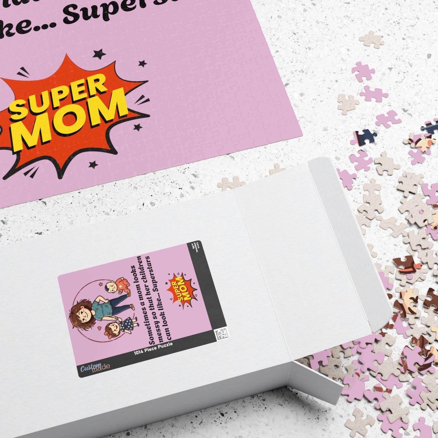 Super Mom and kids puzzle, Mom messy so kids look like superstars 110-1014pc