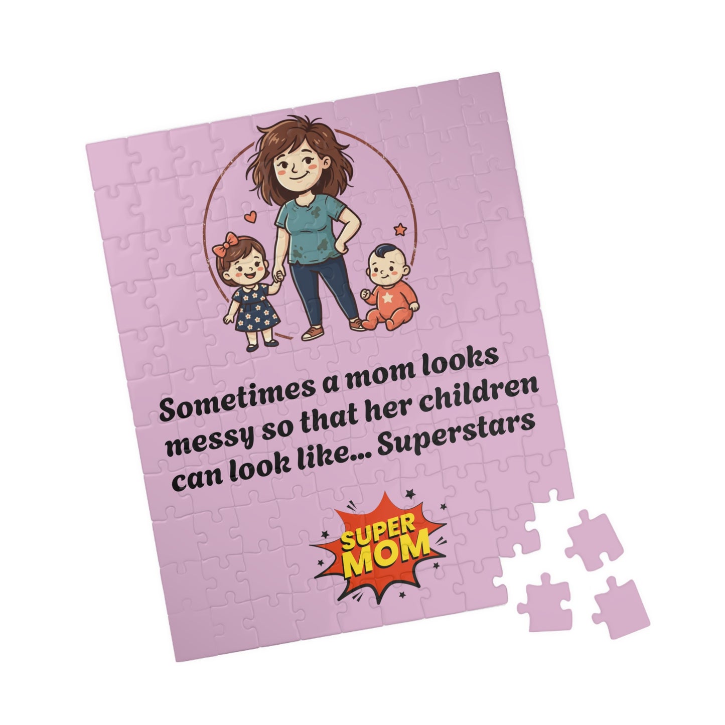 Super Mom and kids puzzle, Mom messy so kids look like superstars 110-1014pc