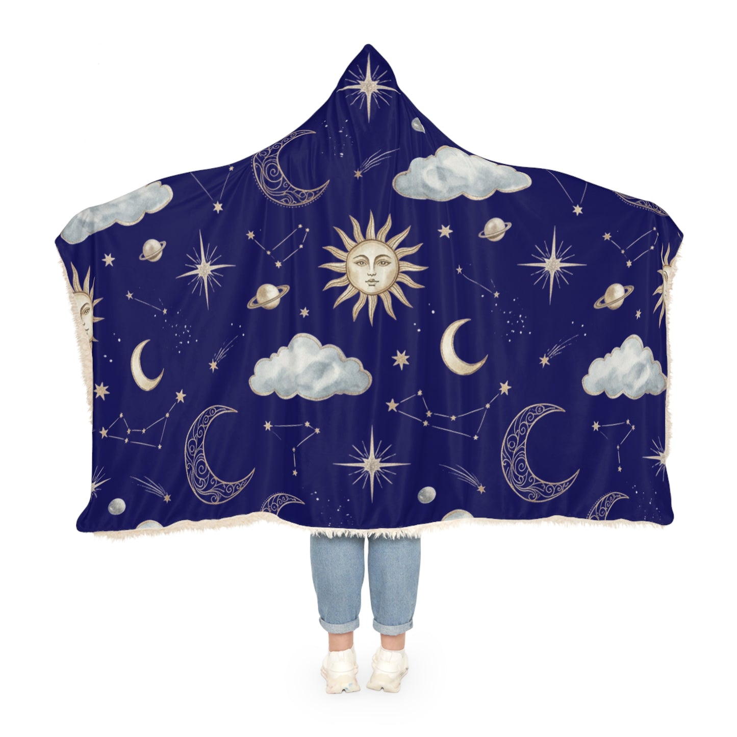 Celestial Moon & Sun Hooded Blanket — Starry Night Snuggle Throw