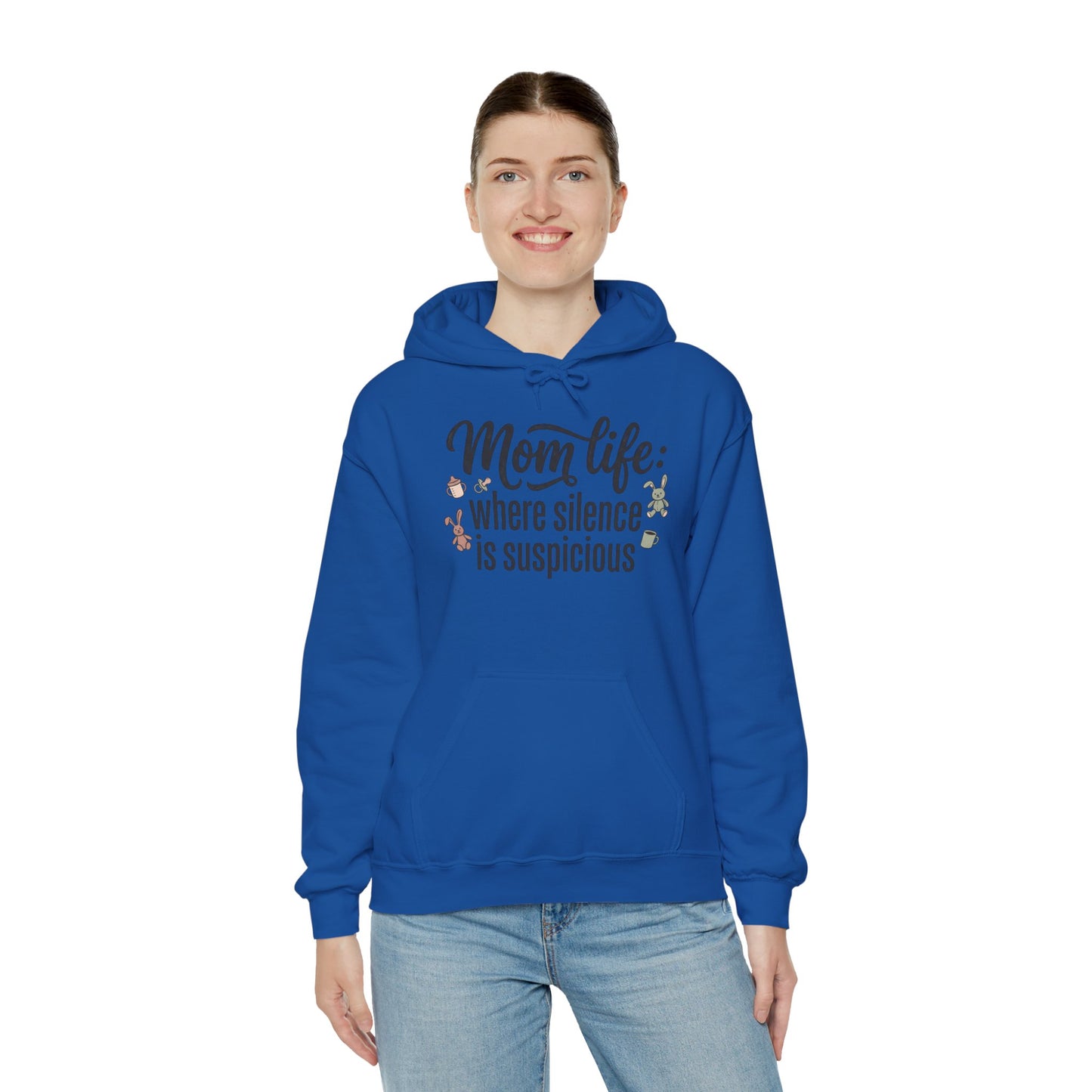 Mom Life Hoodie - "Mom Life: Where Silence Is Suspicious" Cozy Pullover for Moms, Funny Mother's Day Gift