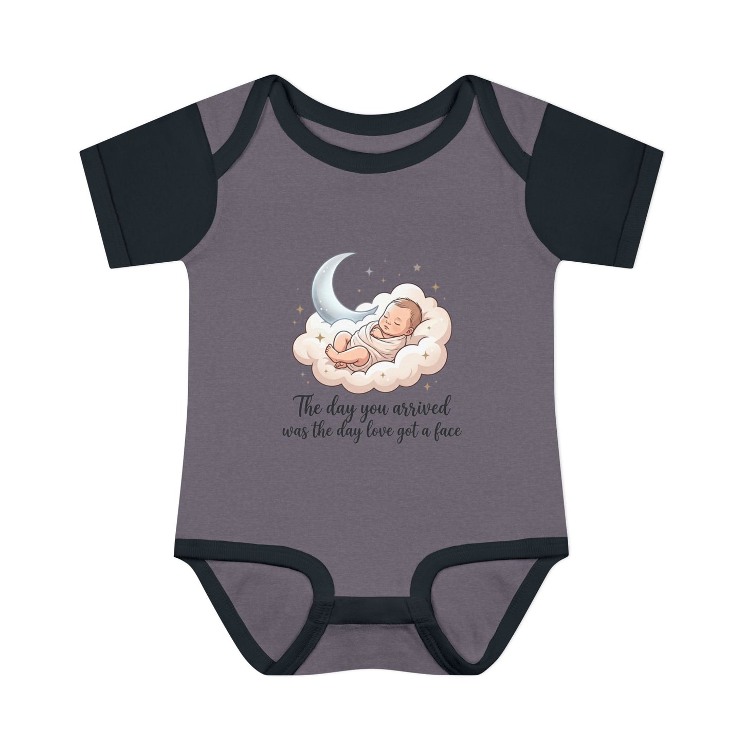 Infant Bodysuit — "The day you arrived was the day love got a face" Cute Sleeping Baby Moon Design