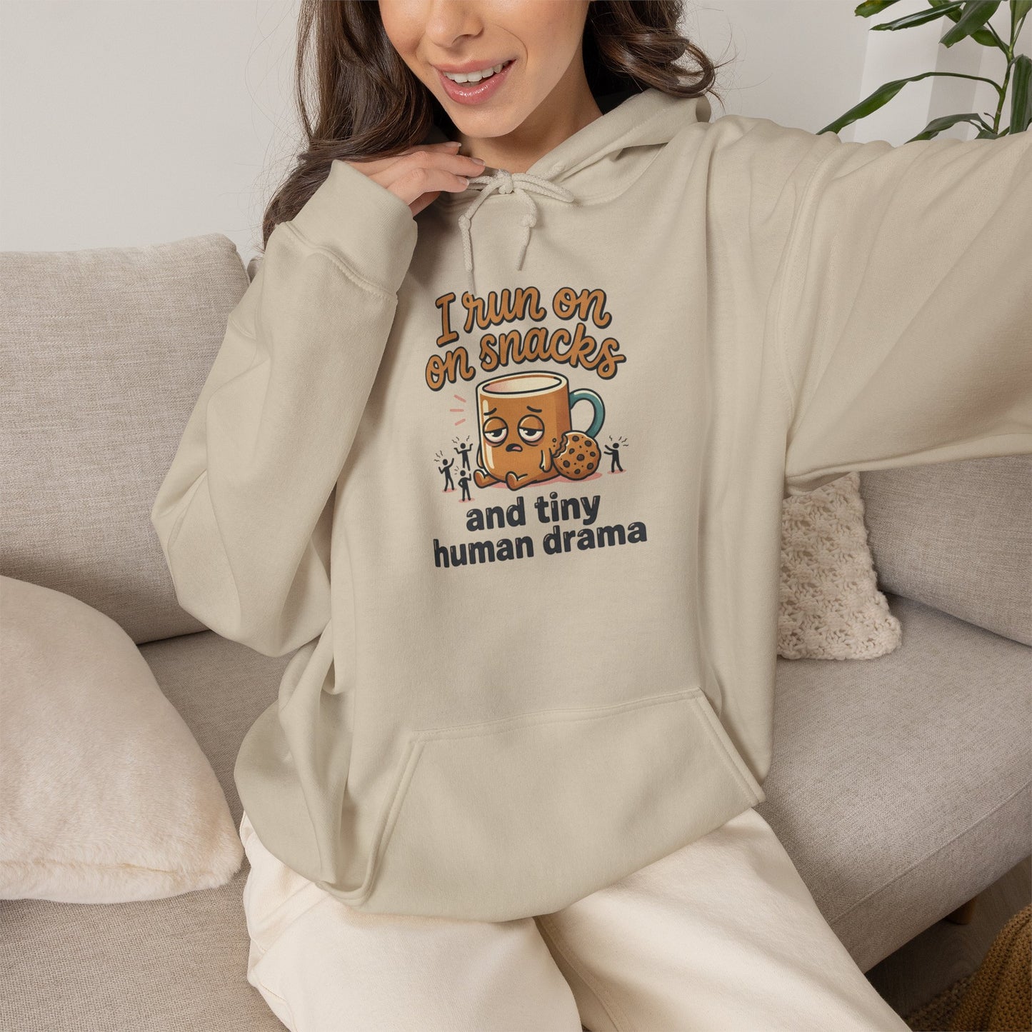 Coffee Mug Hoodie - "I Run on Coffee and Tiny Human Drama" Funny Mom Sweatshirt