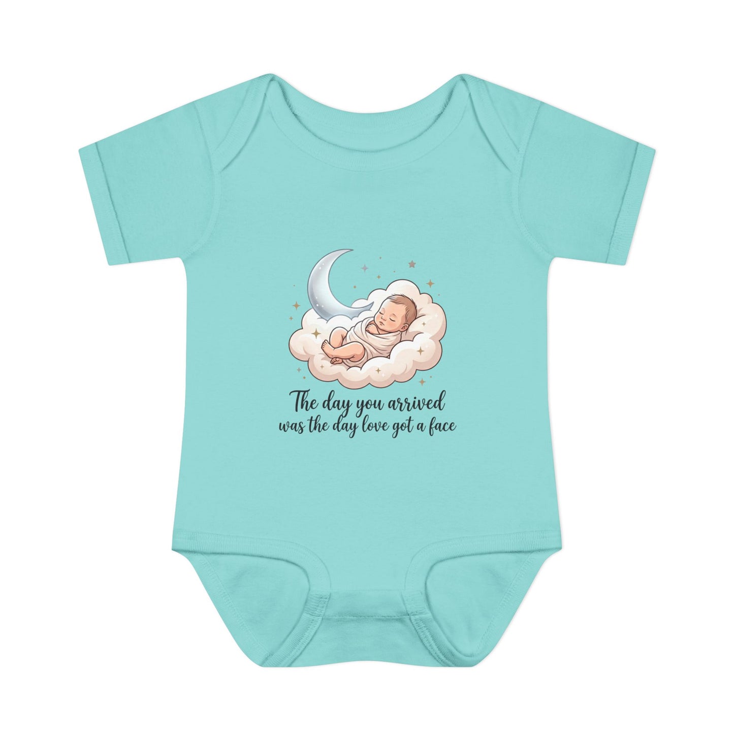 Infant Bodysuit — "The day you arrived was the day love got a face" Cute Sleeping Baby Moon Design