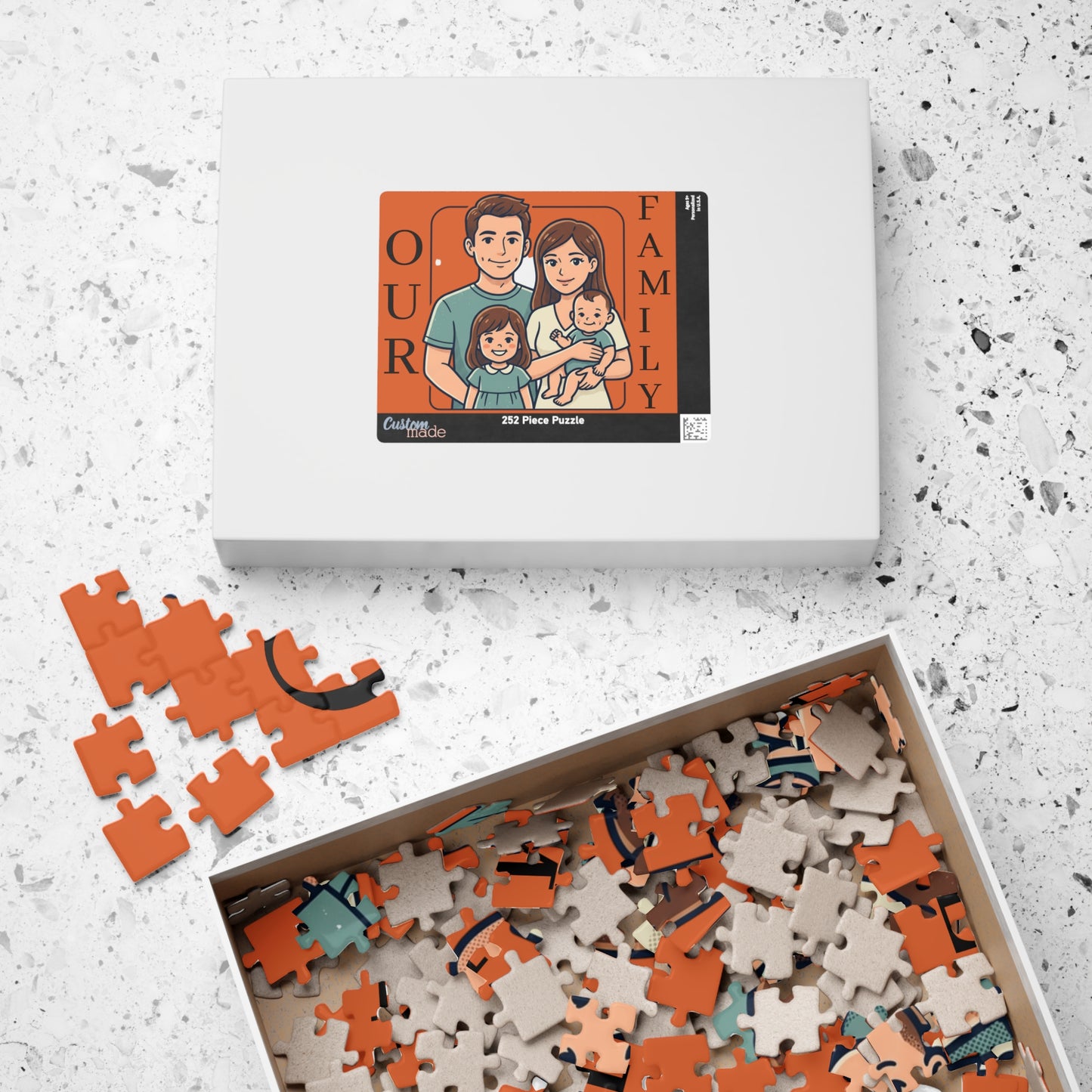 Family Portrait Puzzle – “Our Family” Personalized Jigsaw (110–1014 pcs)