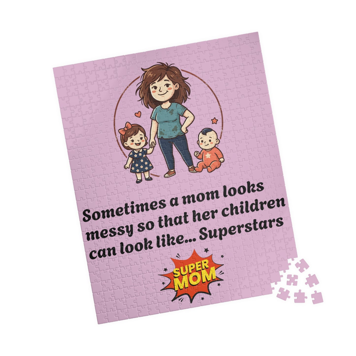 Super Mom and kids puzzle, Mom messy so kids look like superstars 110-1014pc