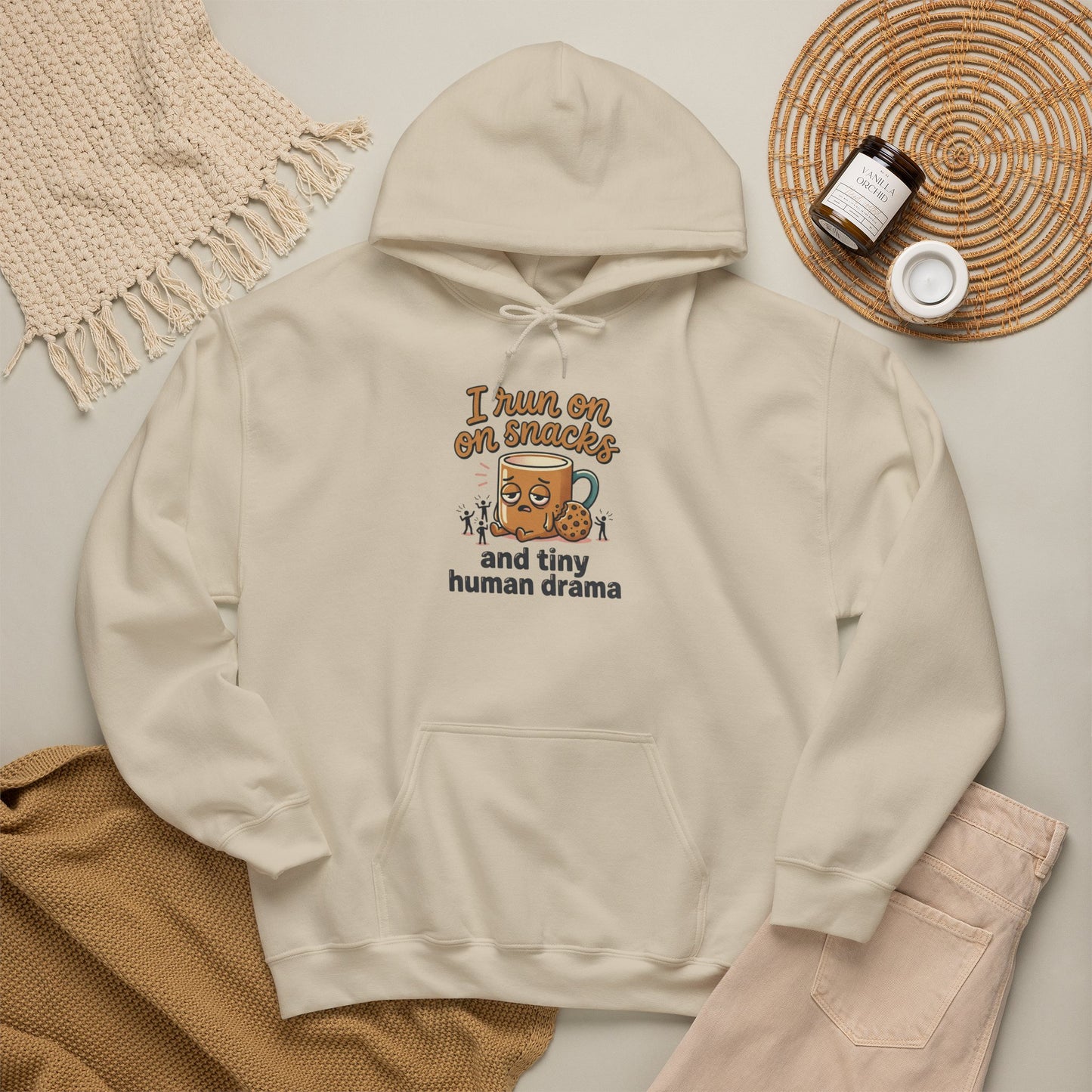 Coffee Mug Hoodie - "I Run on Coffee and Tiny Human Drama" Funny Mom Sweatshirt