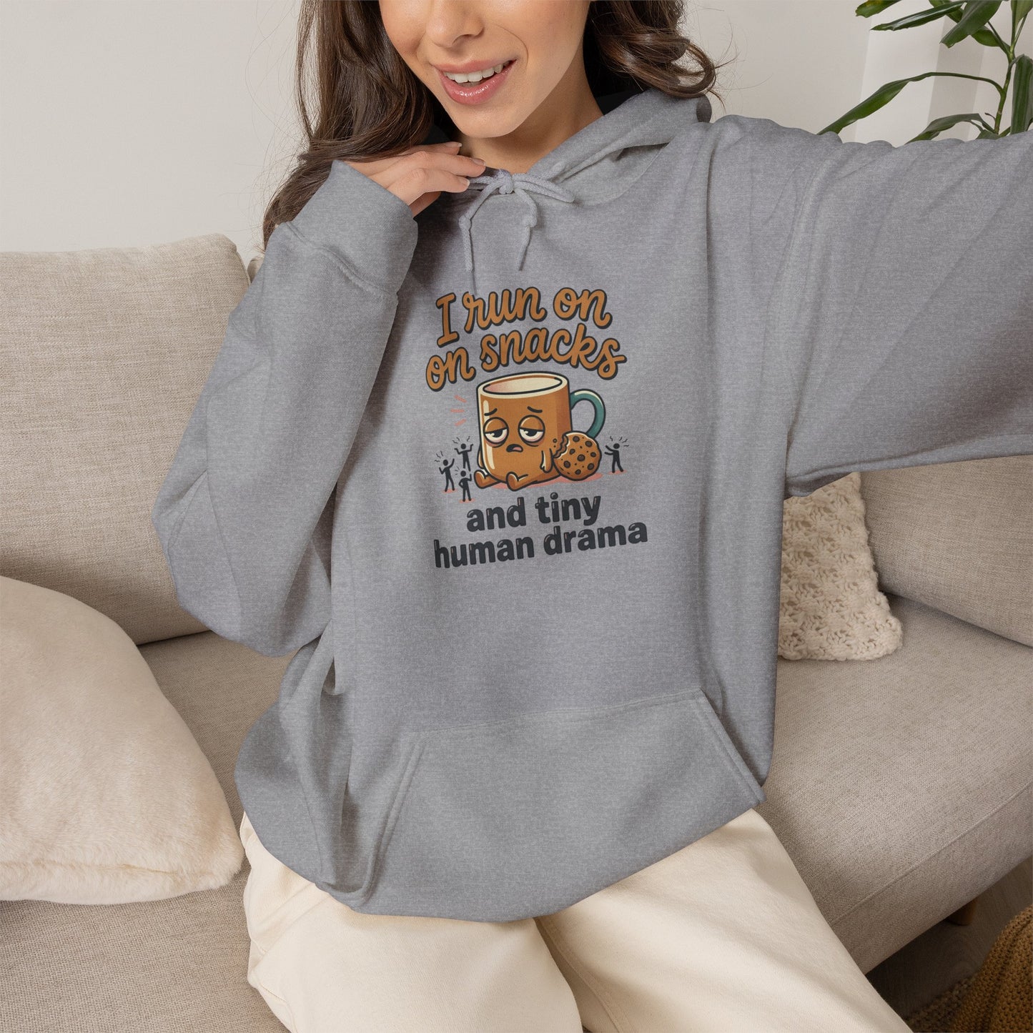 Coffee Mug Hoodie - "I Run on Coffee and Tiny Human Drama" Funny Mom Sweatshirt