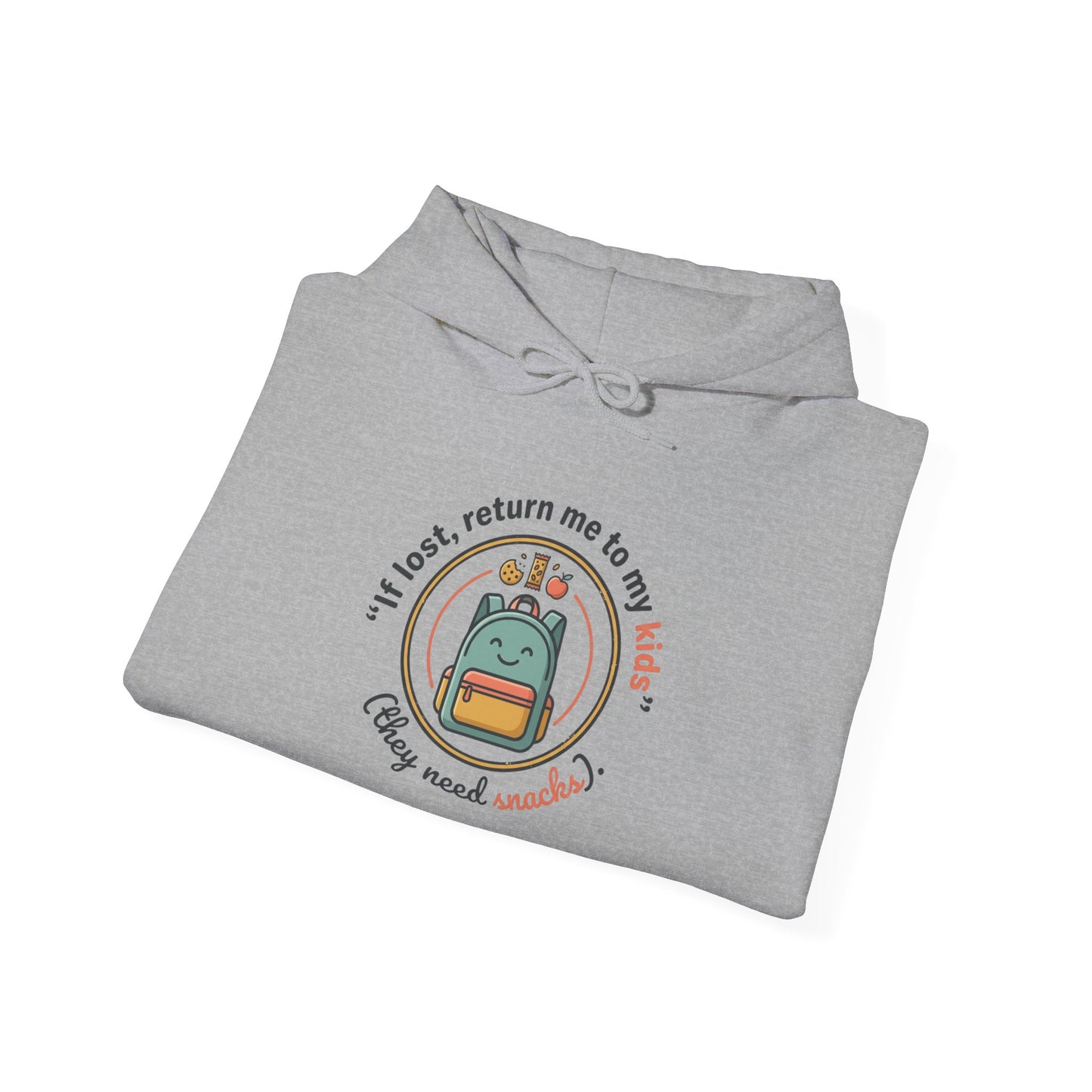 Hoodie — "If Lost, Return Me to My Kids (They need snacks)" Cute Kawaii Backpack Graphic