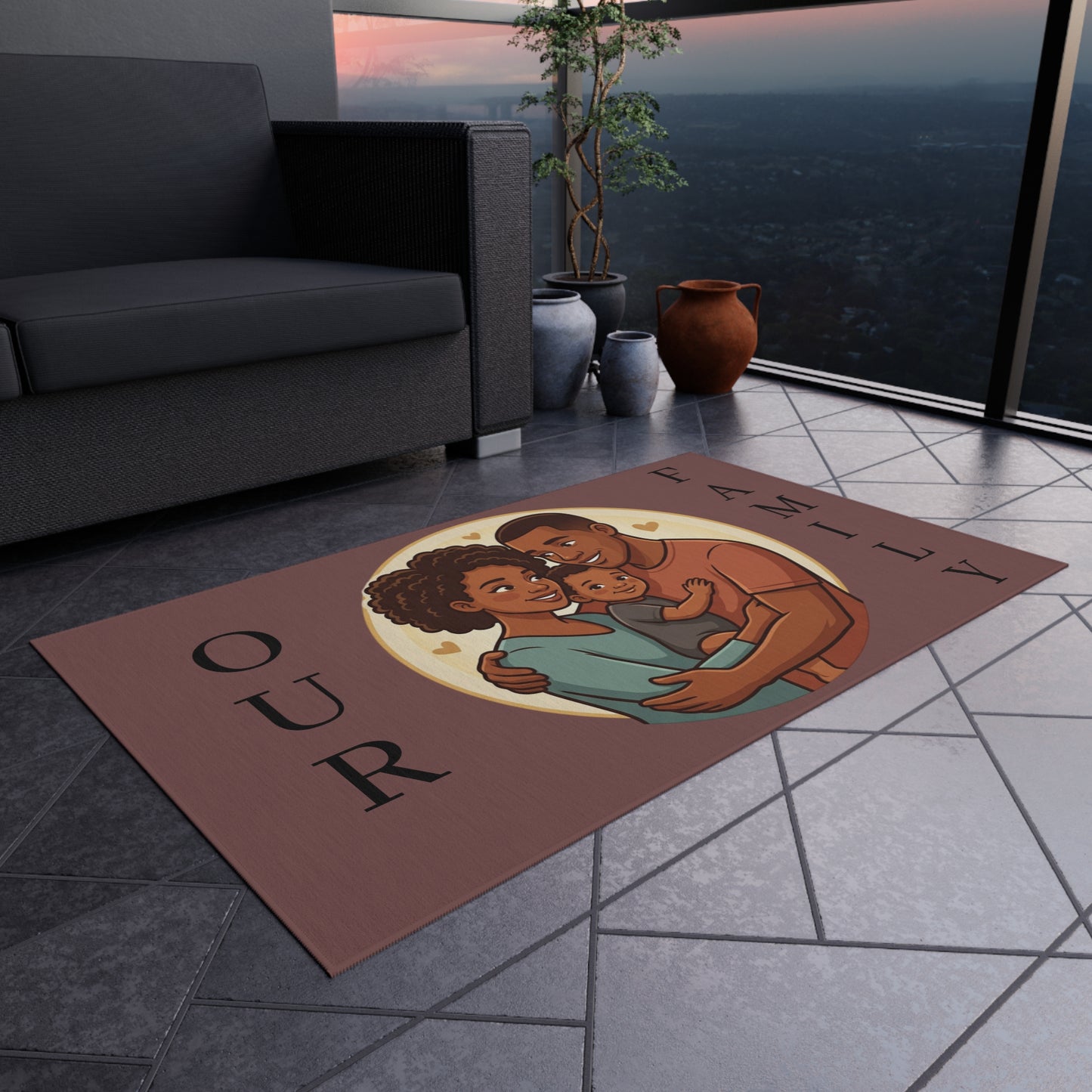 Personalized Family In/Outdoor Rug - 'Our Family' Illustrated Portrait Doormat