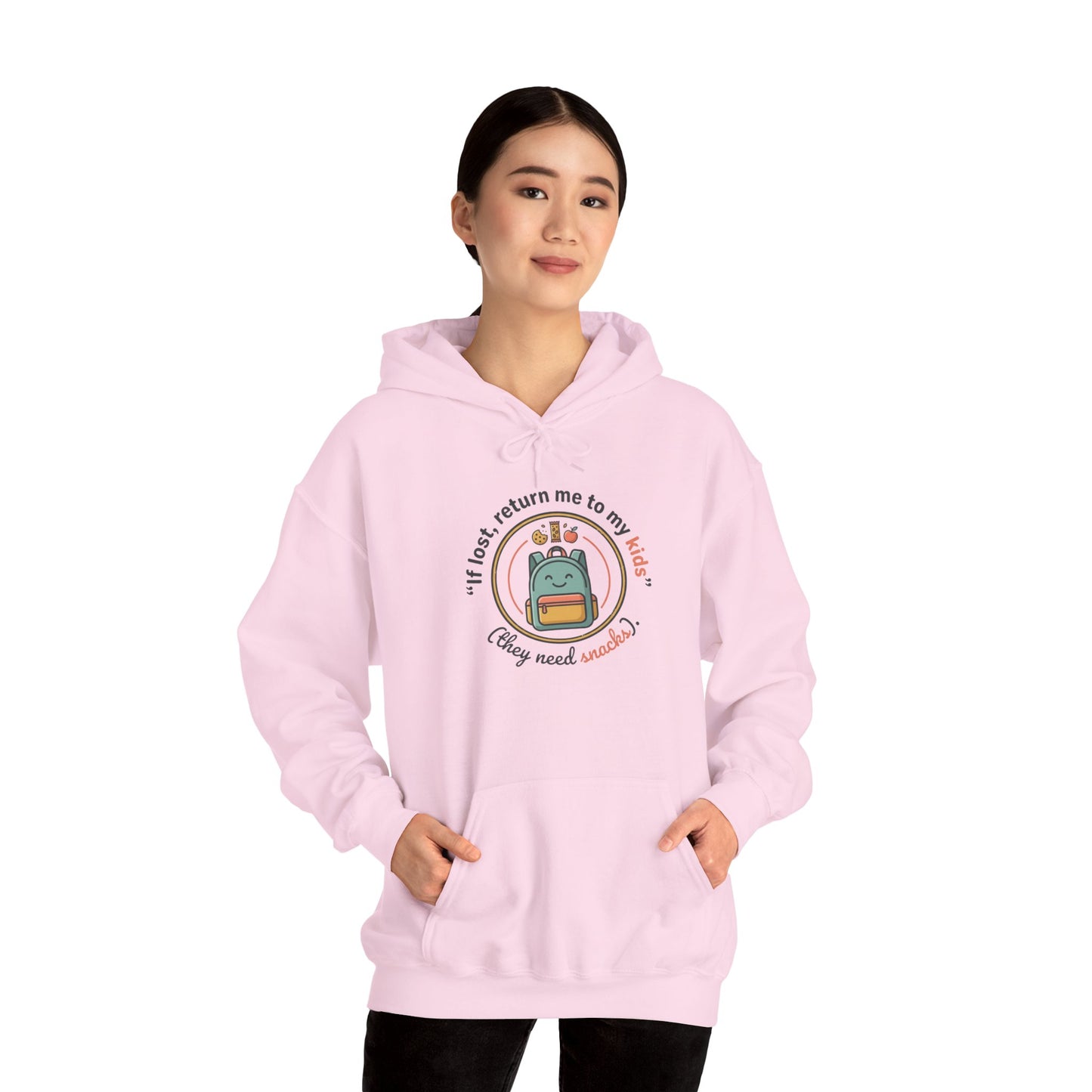 Hoodie — "If Lost, Return Me to My Kids (They need snacks)" Cute Kawaii Backpack Graphic