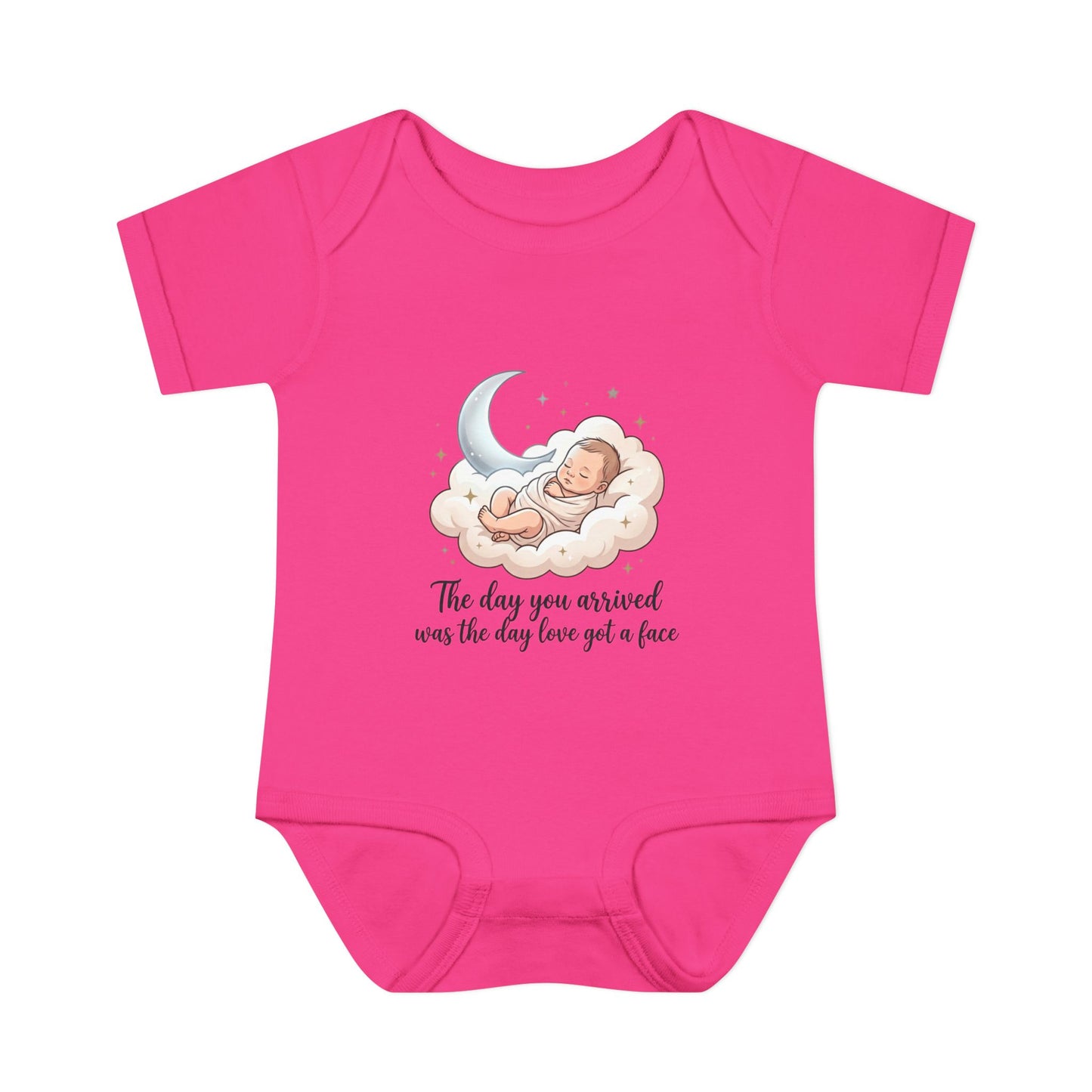 Infant Bodysuit — "The day you arrived was the day love got a face" Cute Sleeping Baby Moon Design
