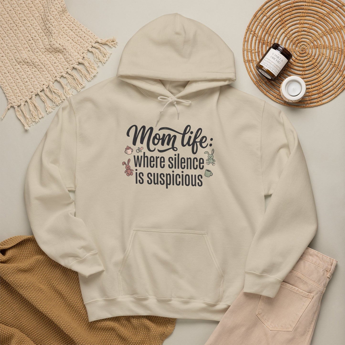 Mom Life Hoodie - "Mom Life: Where Silence Is Suspicious" Cozy Pullover for Moms, Funny Mother's Day Gift