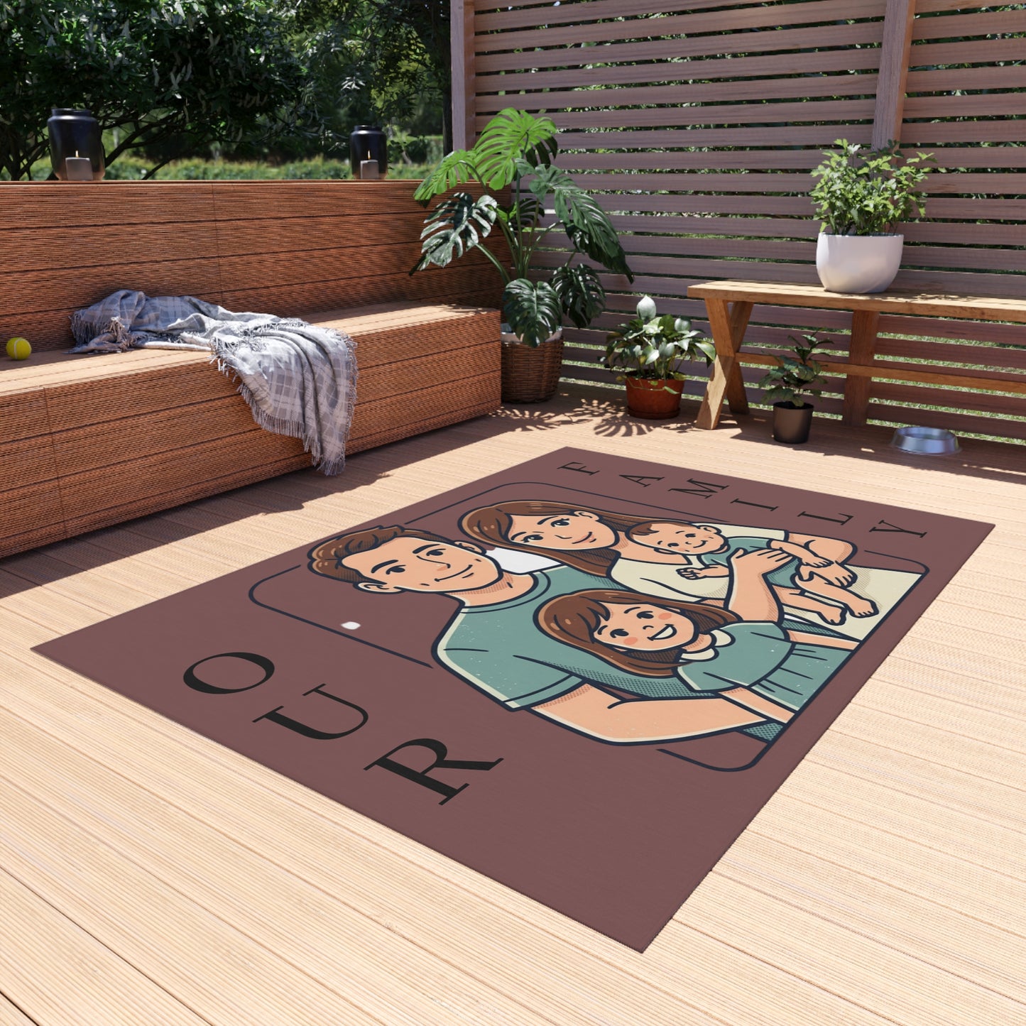 Personalized Family In/Outdoor Rug - 'Our Family' Illustrated Portrait Doormat