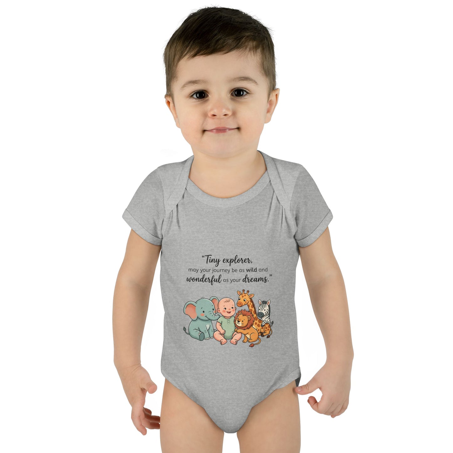Baby Bodysuit — "Tiny Explorer" Cute Animal Nursery Onesie