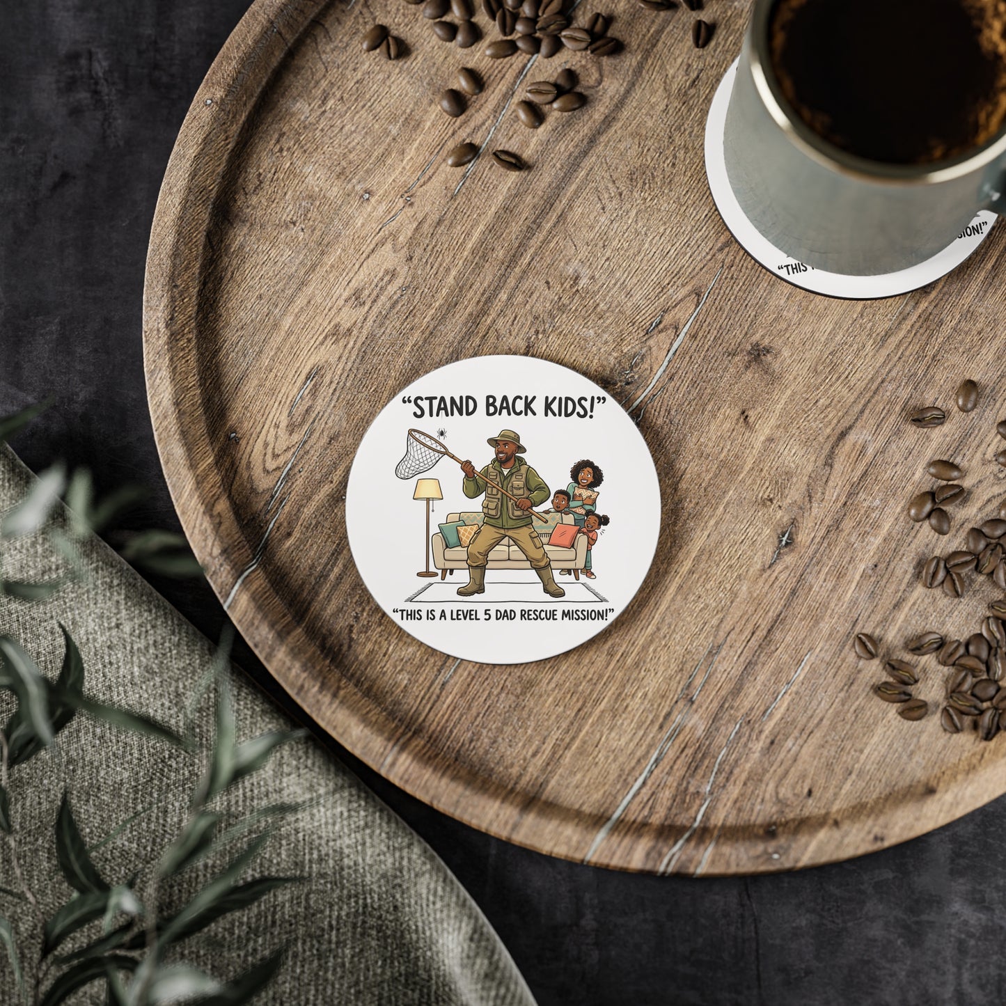 Coaster — "Stand Back Kids! This is a Level 5 Dad Rescue Mission" Funny Dad Cartoon Drink Coaster