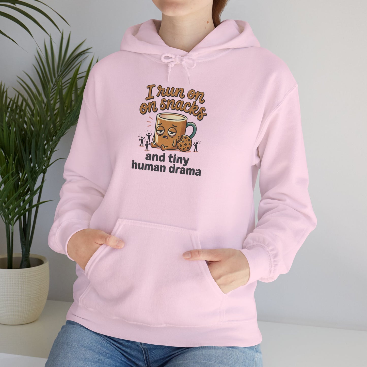 Coffee Mug Hoodie - "I Run on Coffee and Tiny Human Drama" Funny Mom Sweatshirt
