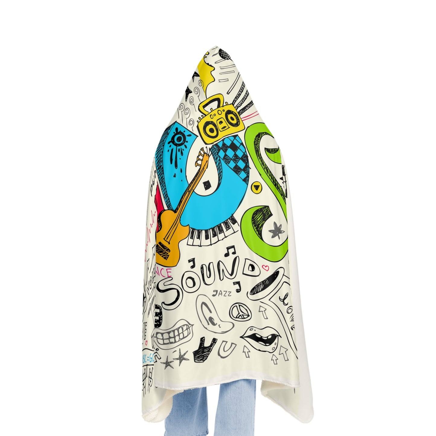 Music Doodle Hooded Blanket – Colorful Snuggle Throw for Music Lovers