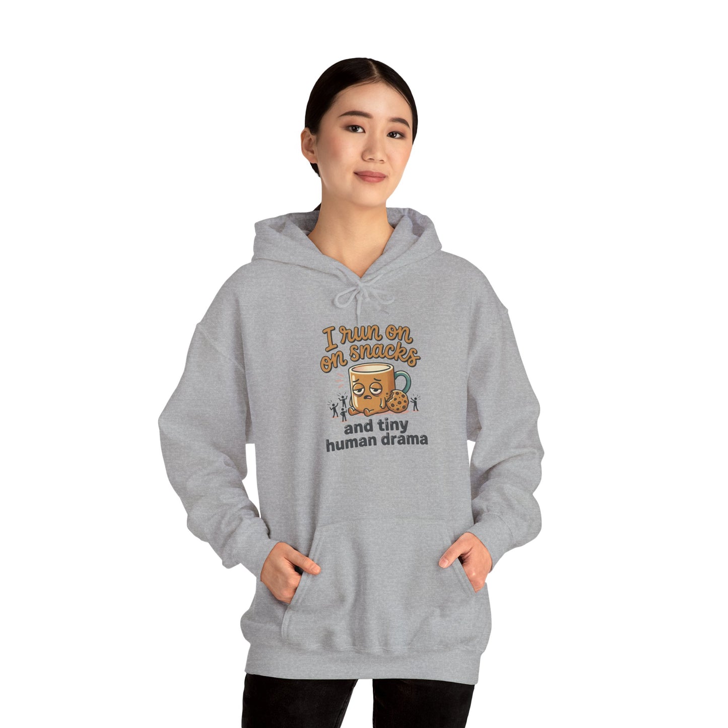 Coffee Mug Hoodie - "I Run on Coffee and Tiny Human Drama" Funny Mom Sweatshirt