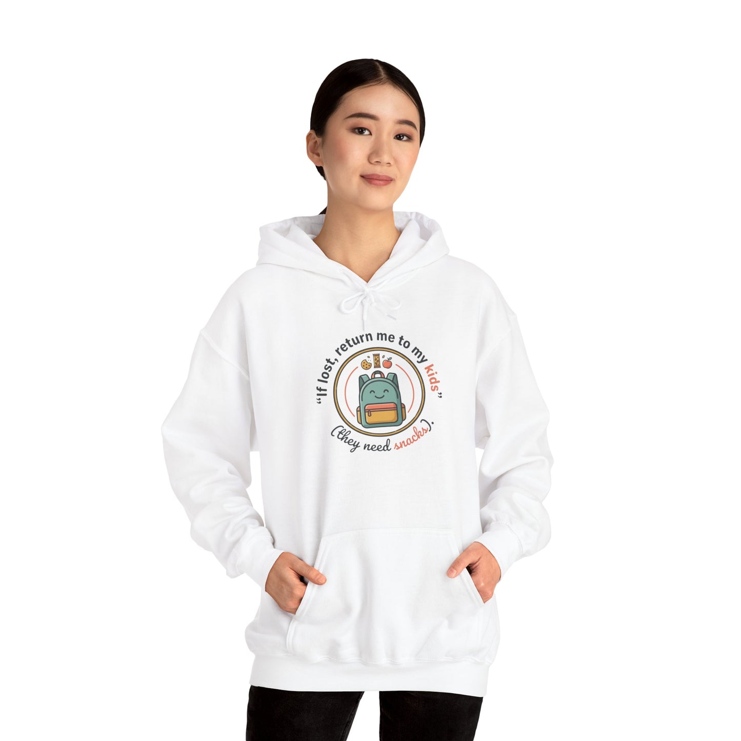 Hoodie — "If Lost, Return Me to My Kids (They need snacks)" Cute Kawaii Backpack Graphic