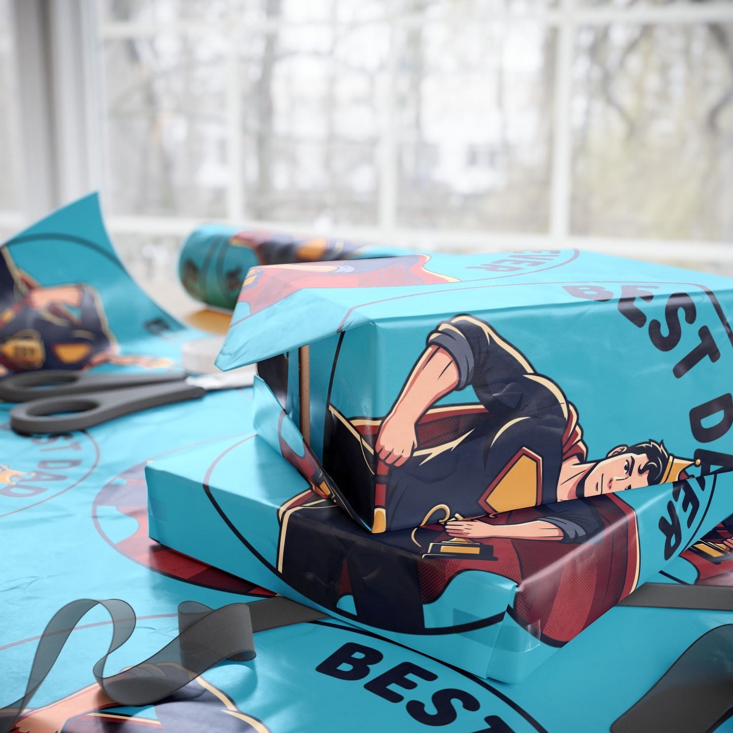 Best Dad Ever Superhero Wrapping Paper — Father's Day Gift Wrap