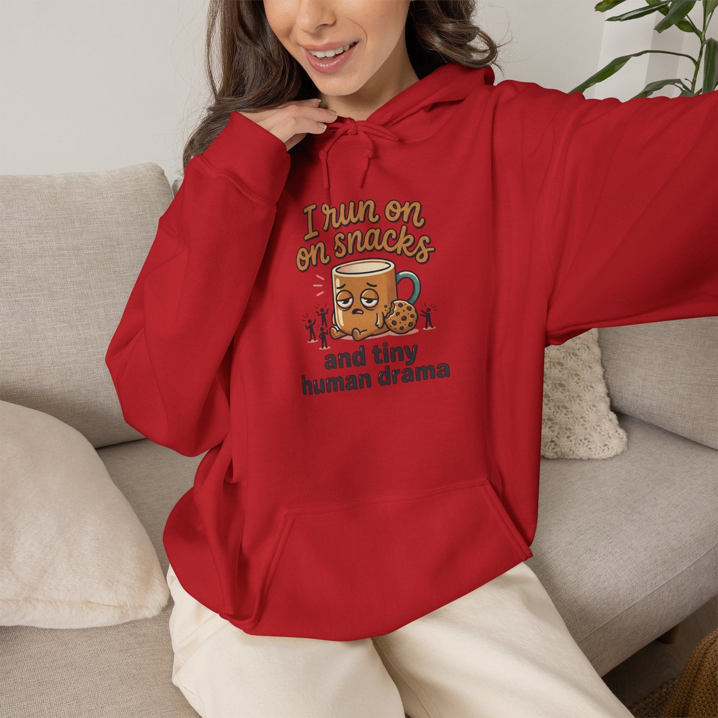 Coffee Mug Hoodie - "I Run on Coffee and Tiny Human Drama" Funny Mom Sweatshirt